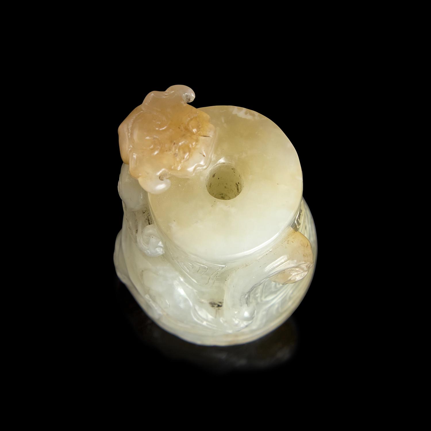 A Chinese Archaistic Carved Jade Finial 白玉雕螭龍玉飾