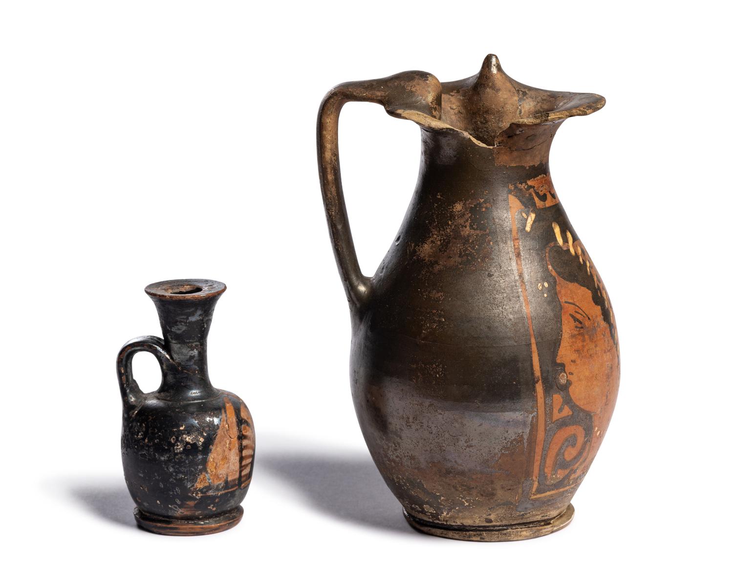 An Apulian Red-Figured Trefoil Oinochoe and Xenon-Ware Lekythos