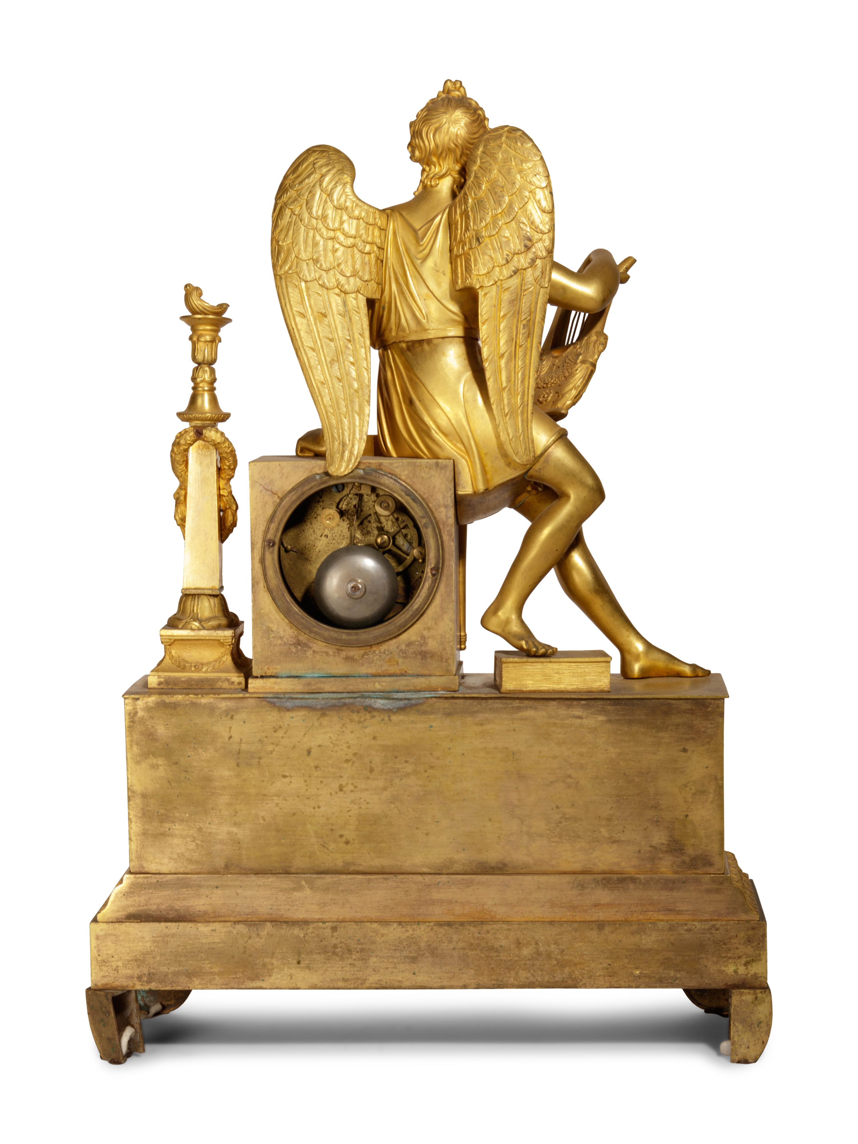 An Empire Gilt Bronze Figural Mantel Clock