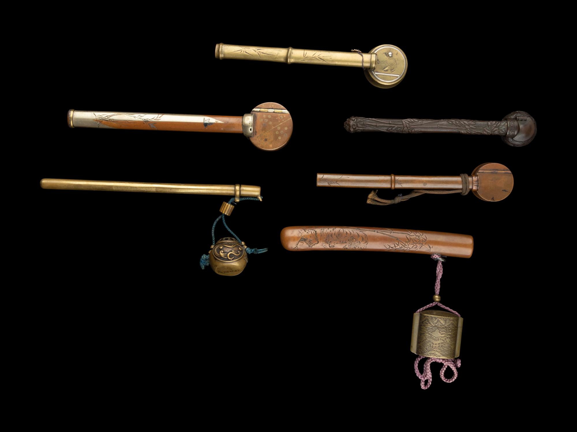 Six Japanese 'Bamboo' Portable Writing Sets, Yatate