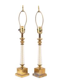 A Pair of Gilt Metal and Cut Glass Mounted Lamps