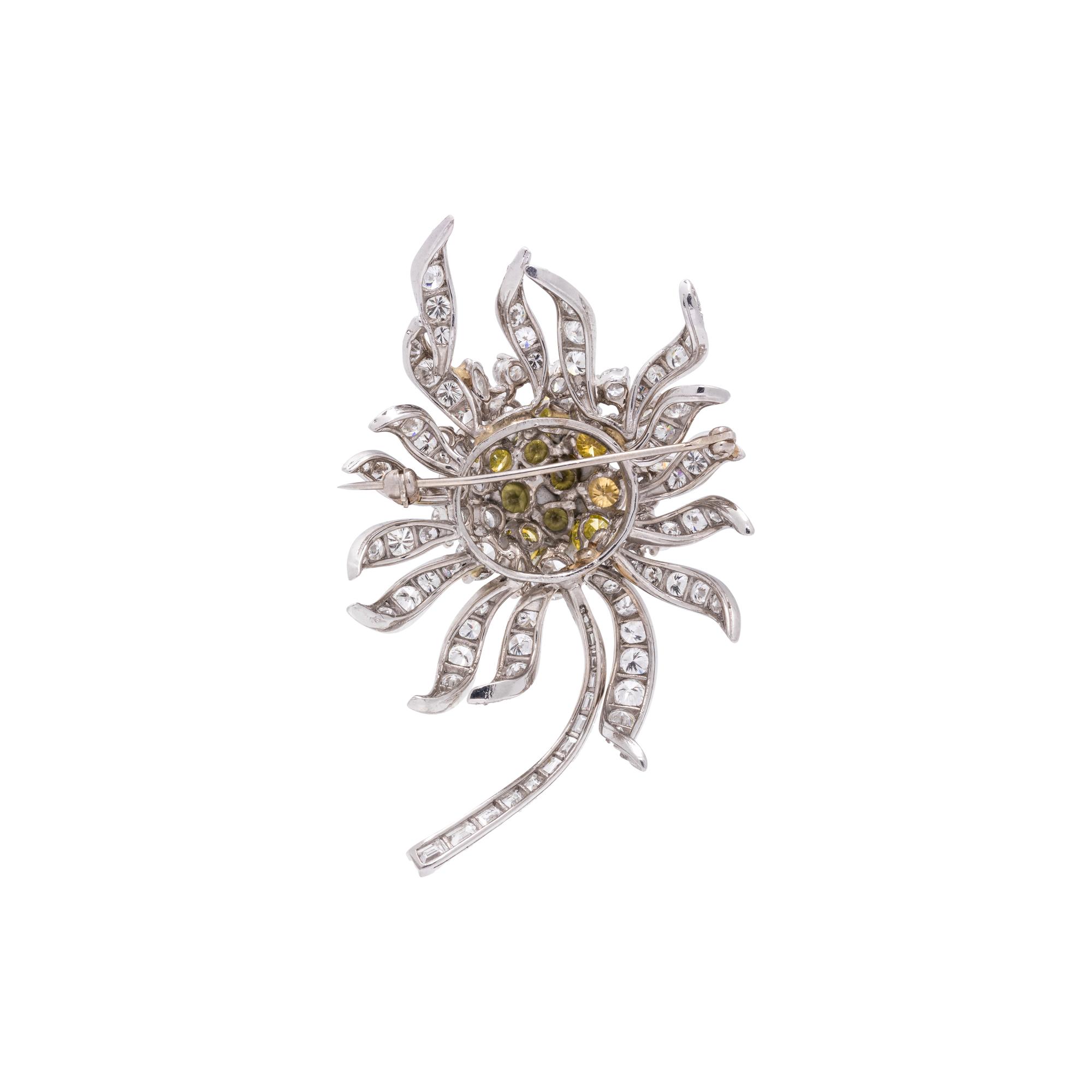 DIAMOND AND COLORED DIAMOND FLOWER BROOCH