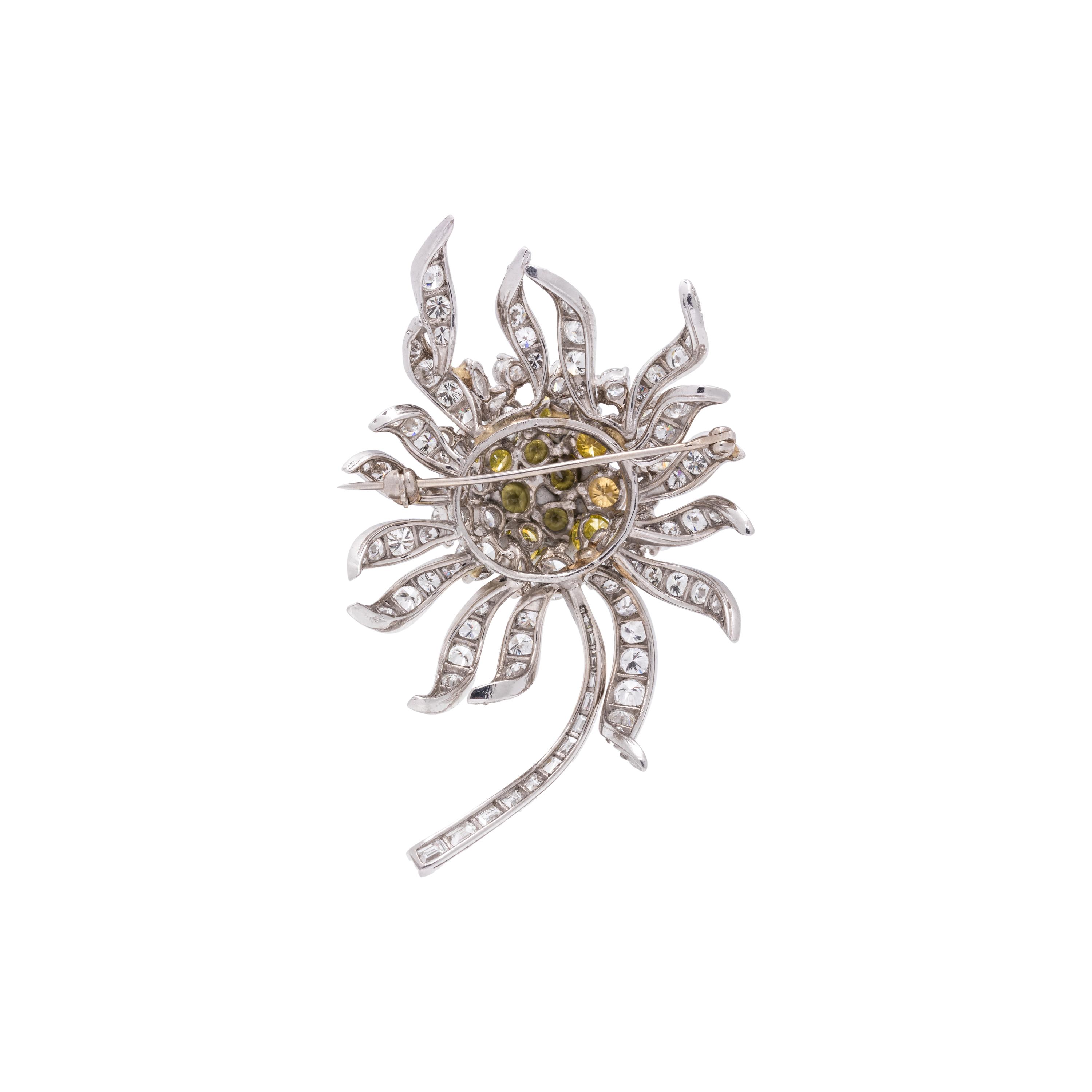 DIAMOND AND COLORED DIAMOND FLOWER BROOCH
