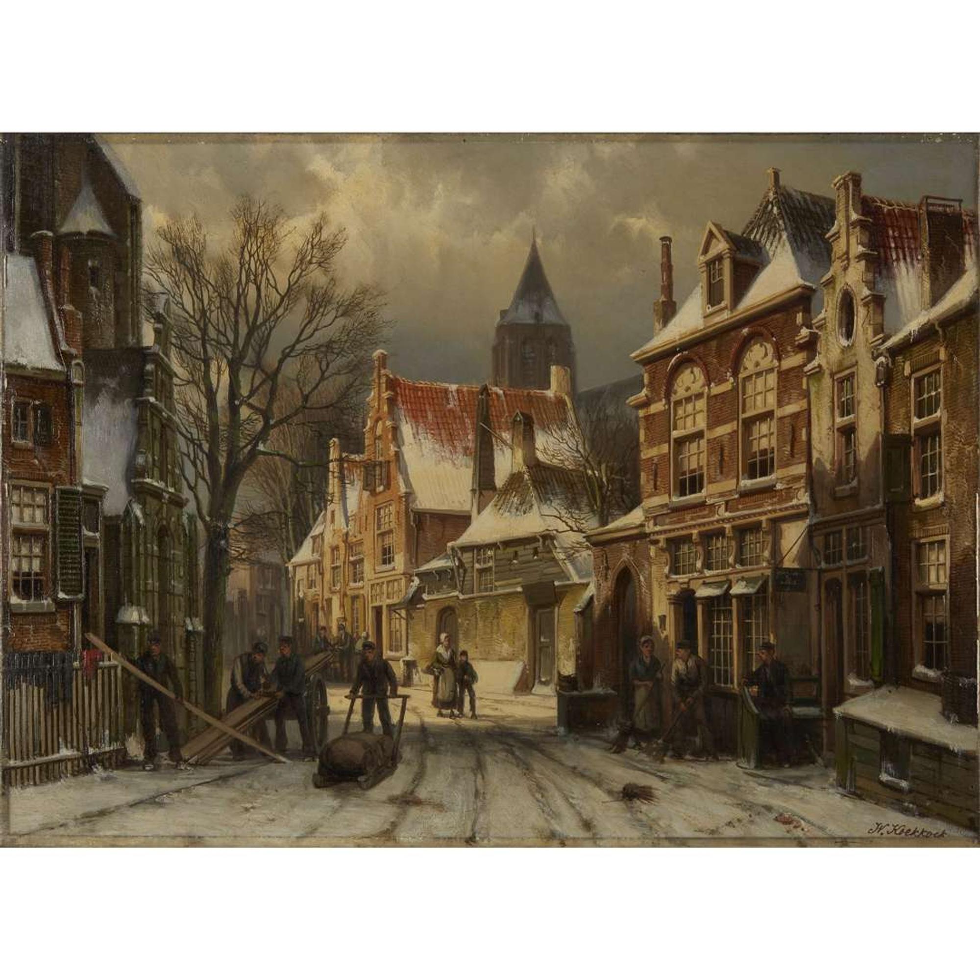 WILLEM KOEKKOEK (DUTCH 1839-1895) TOWN IN WINTER
