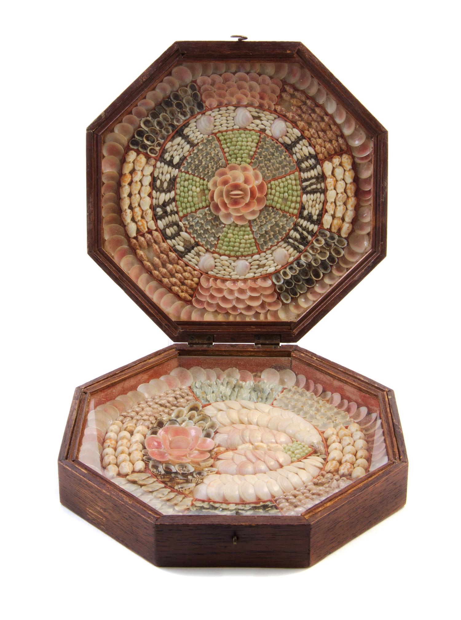 A Double Octagonal Sailor's Valentine Width closed 9 inches. — 19TH CENTURY