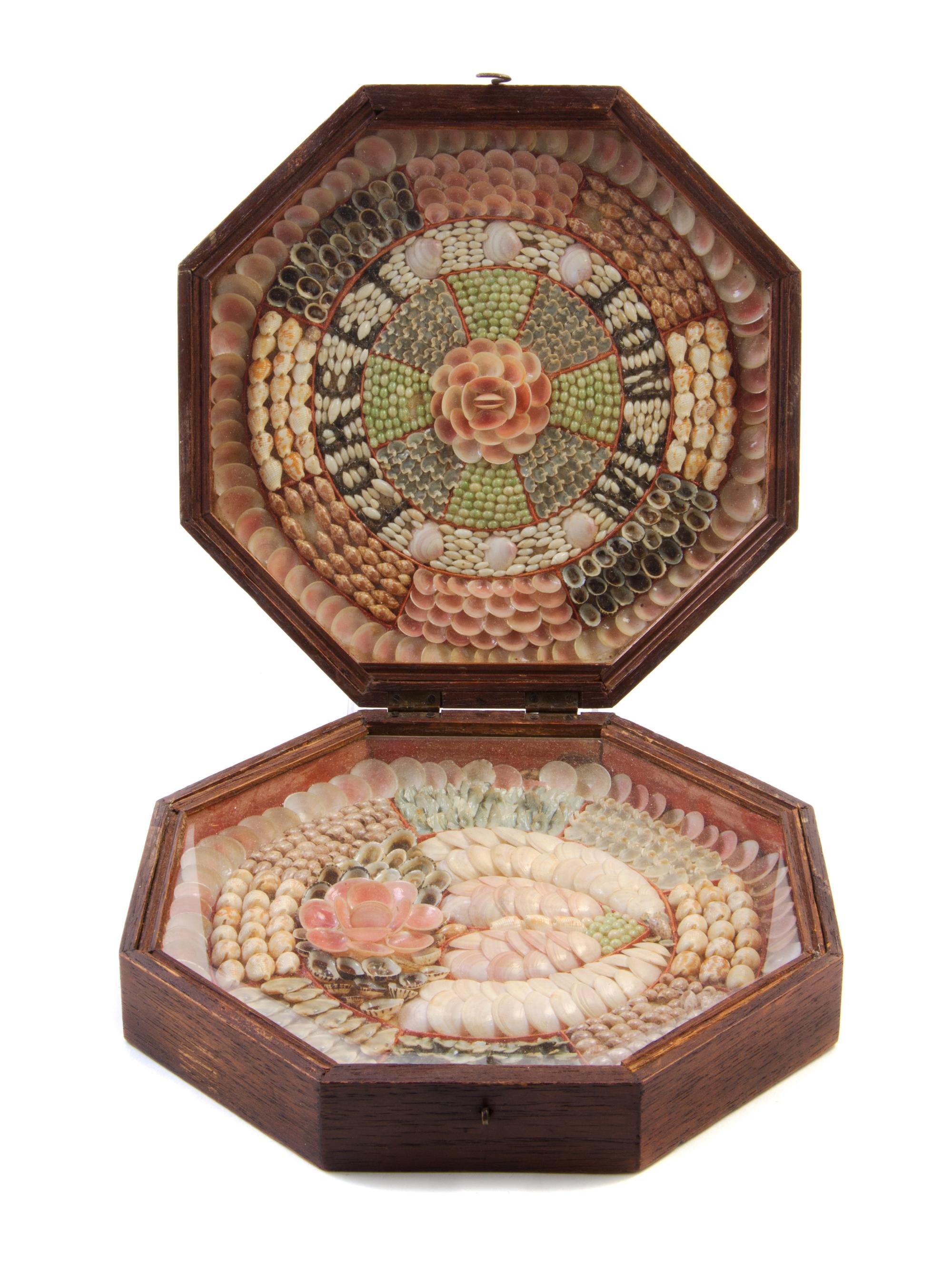 A Double Octagonal Sailor's Valentine Width closed 9 inches. — 19TH CENTURY