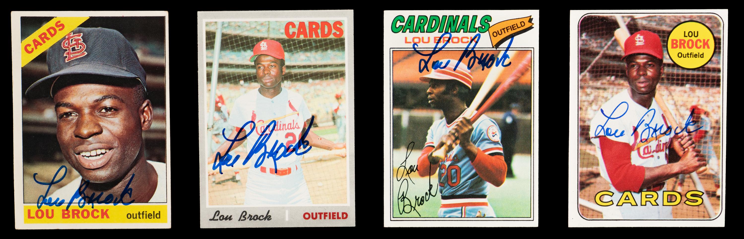 A Collection of 1960s-70s Lou Brock Signed Autograph Topps Baseball Cards