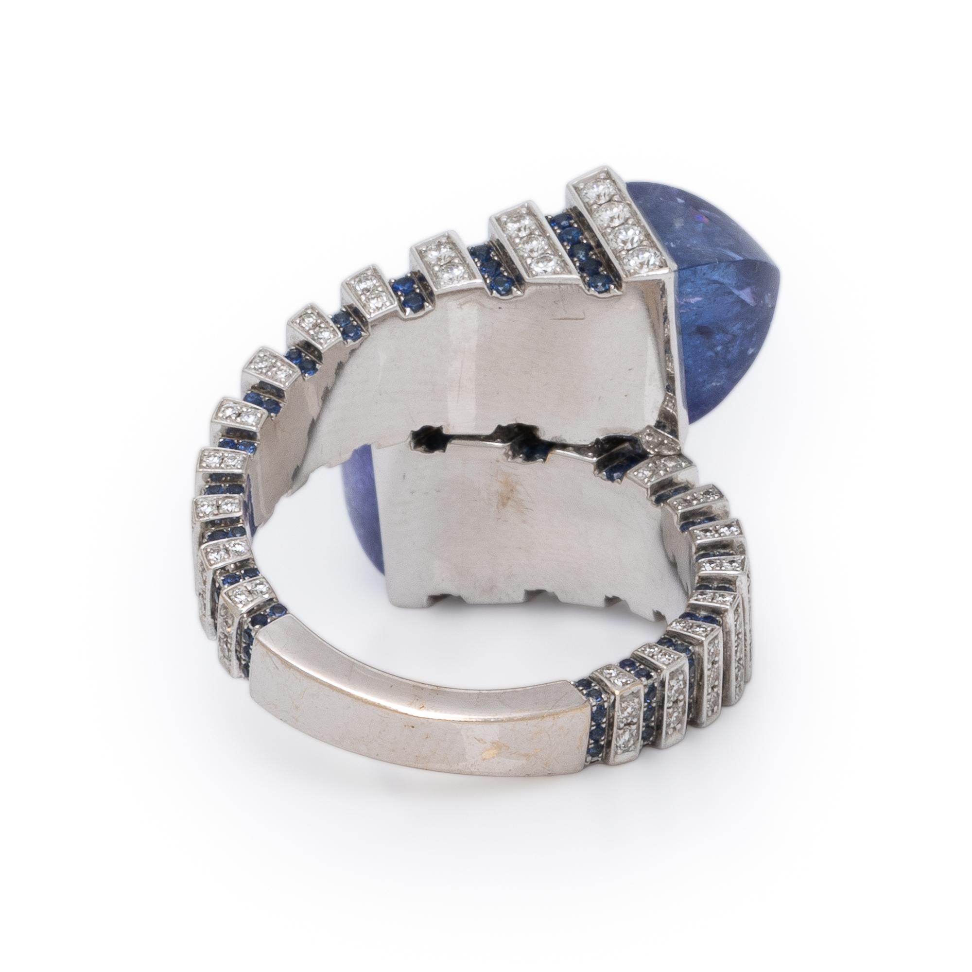 Marli, 'Cleo Jazz', Tanzanite, Sapphire, Diamond, and White Gold Ring