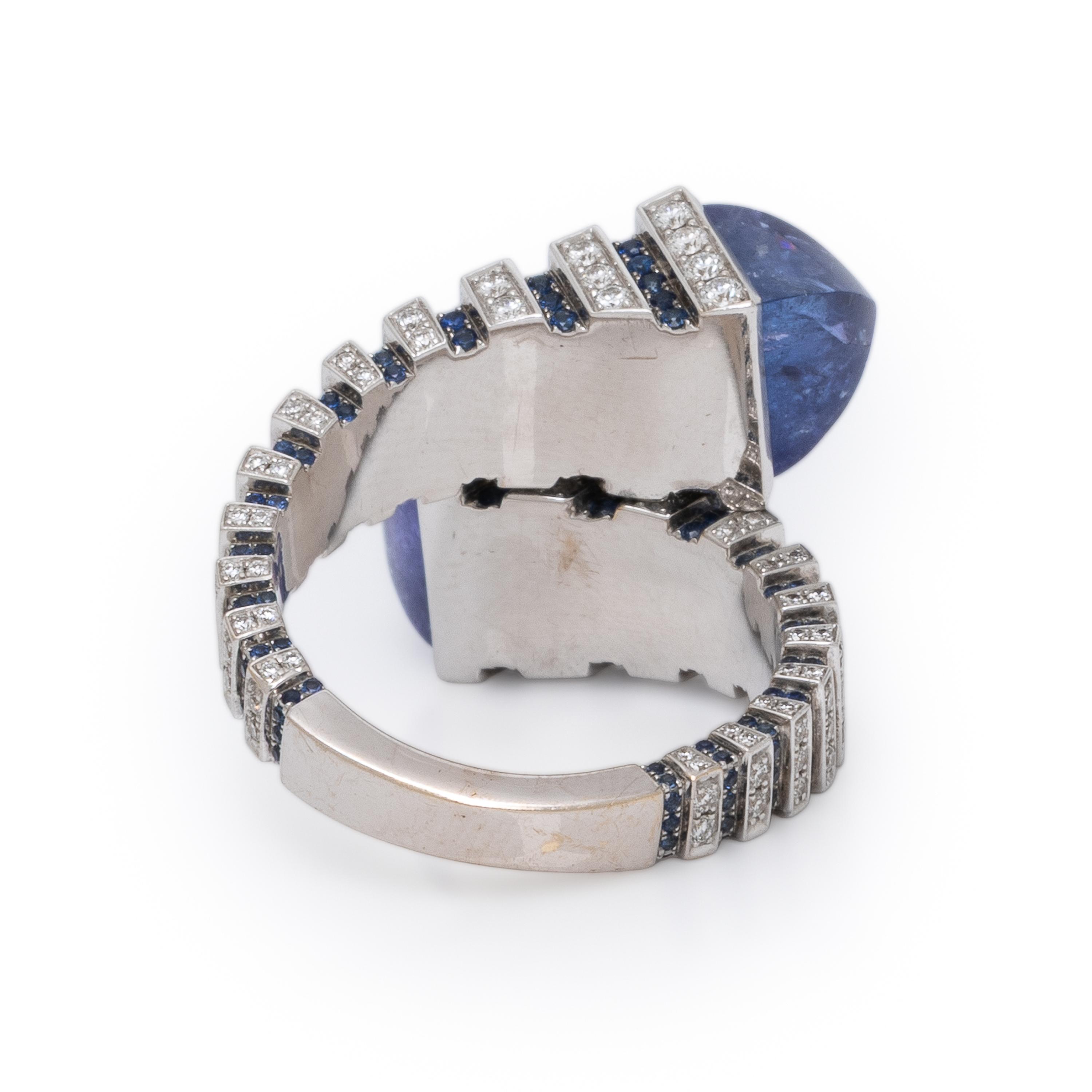 Marli, 'Cleo Jazz', Tanzanite, Sapphire, Diamond, and White Gold Ring