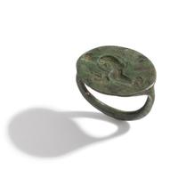 A Greek Bronze Finger Ring with Leda and the Swan or Aphrodite and her Dove