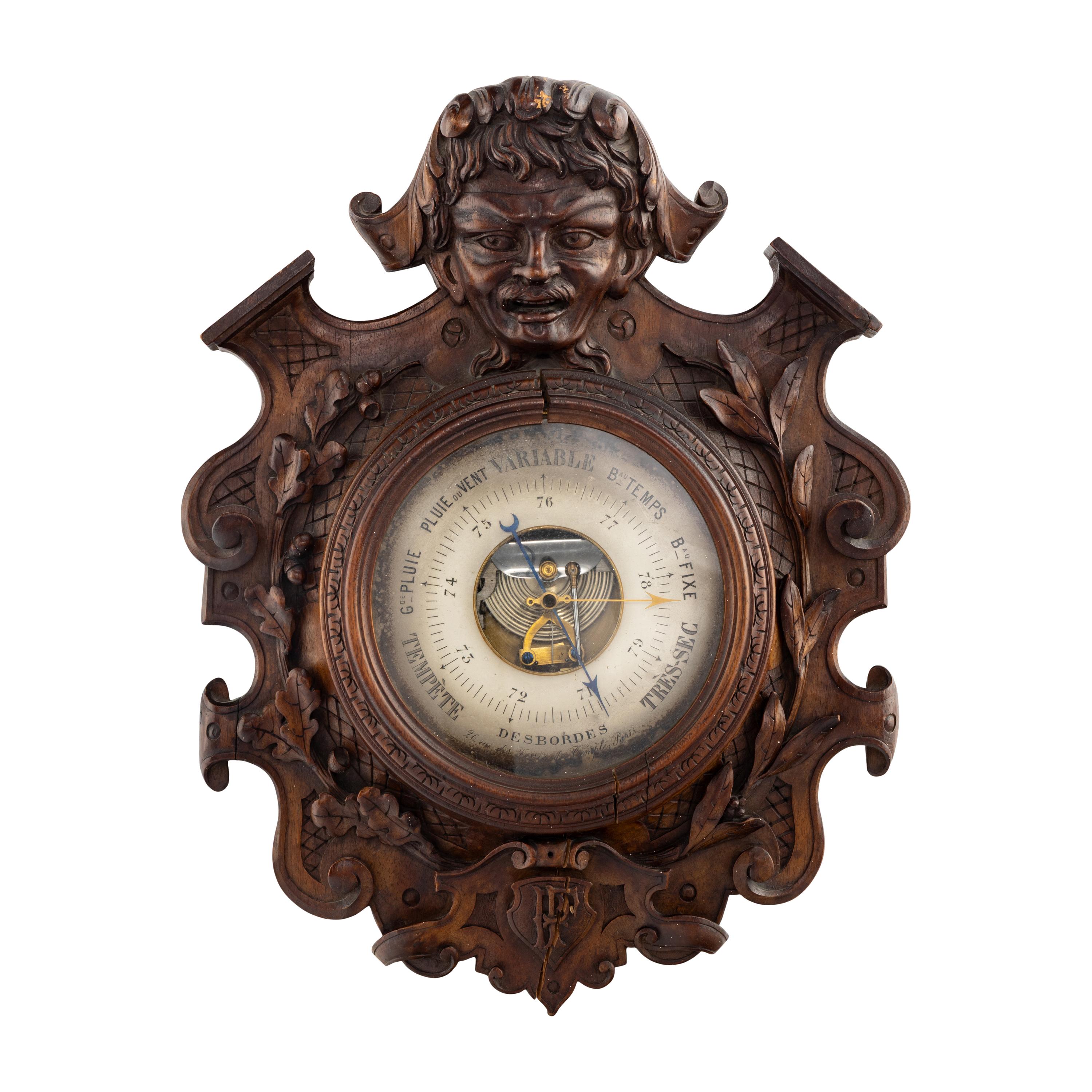 A French Carved Walnut Wall Barometer