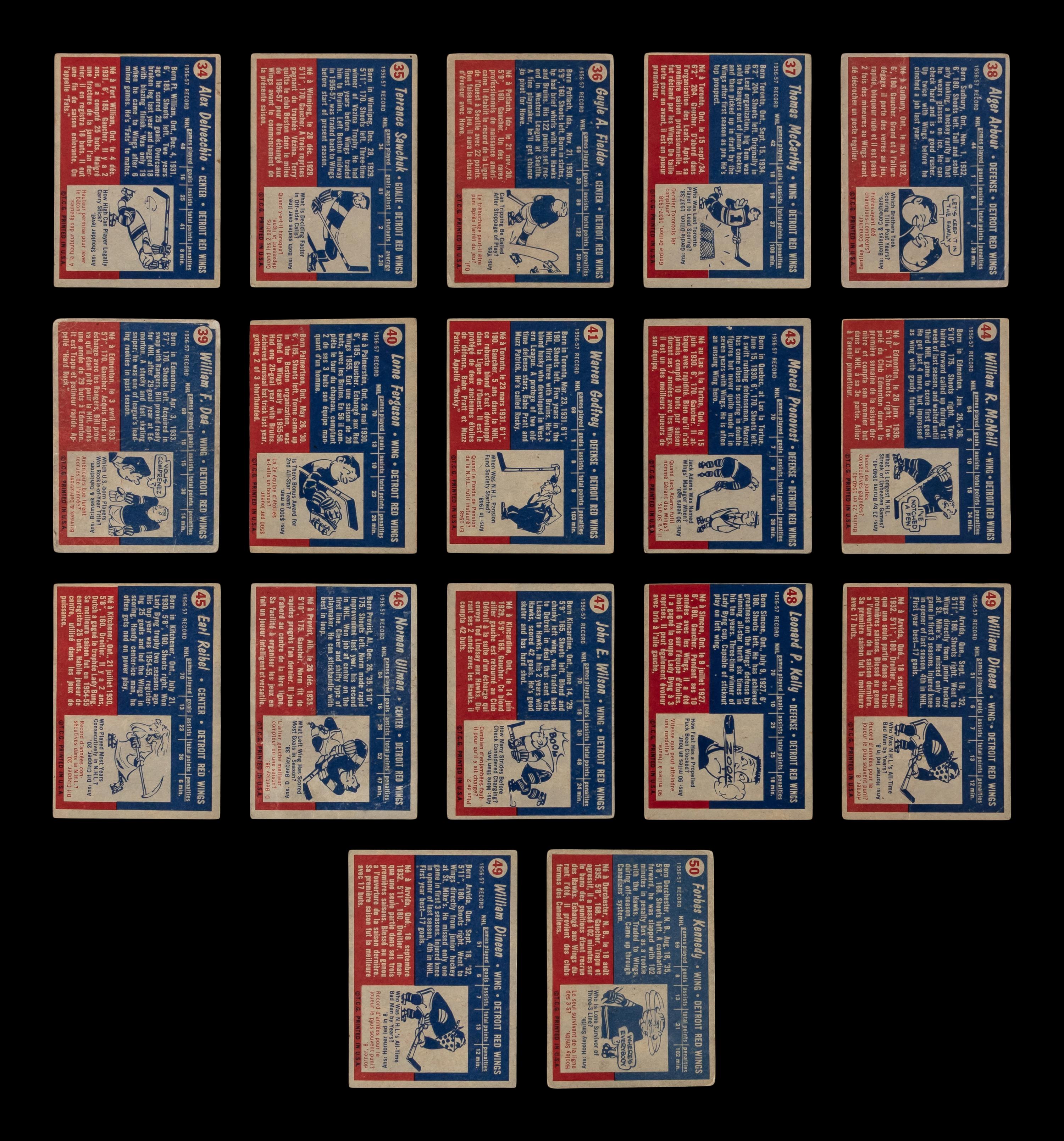 A Collection of Detroit Red Wings 1957-58 Topps Hockey Cards (17)