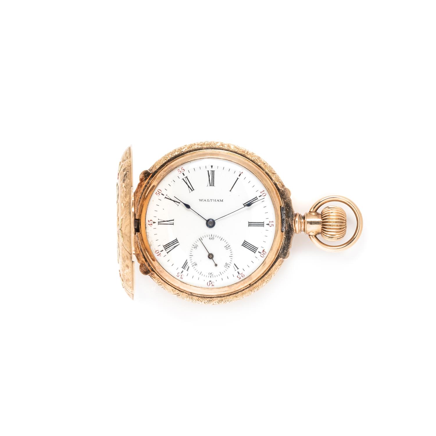 WALTHAM, 14K PINK GOLD HUNTER CASE POCKET WATCH