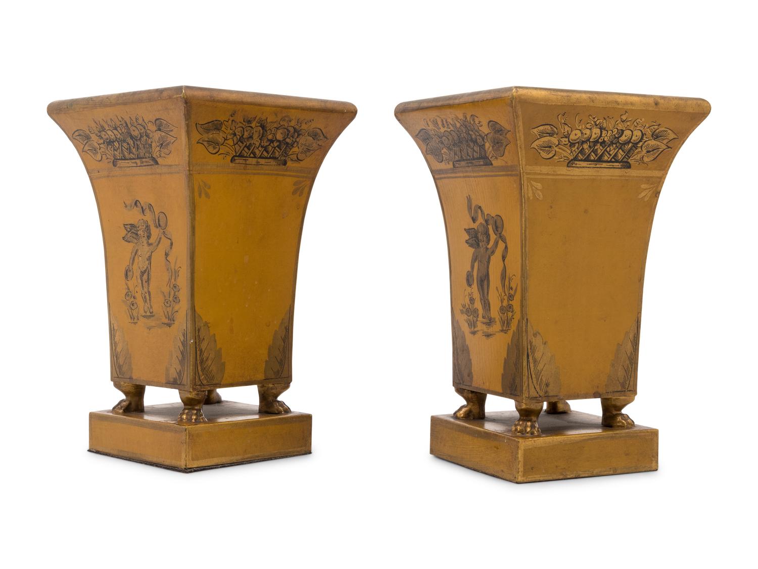 A Pair of Painted Tôle Vases