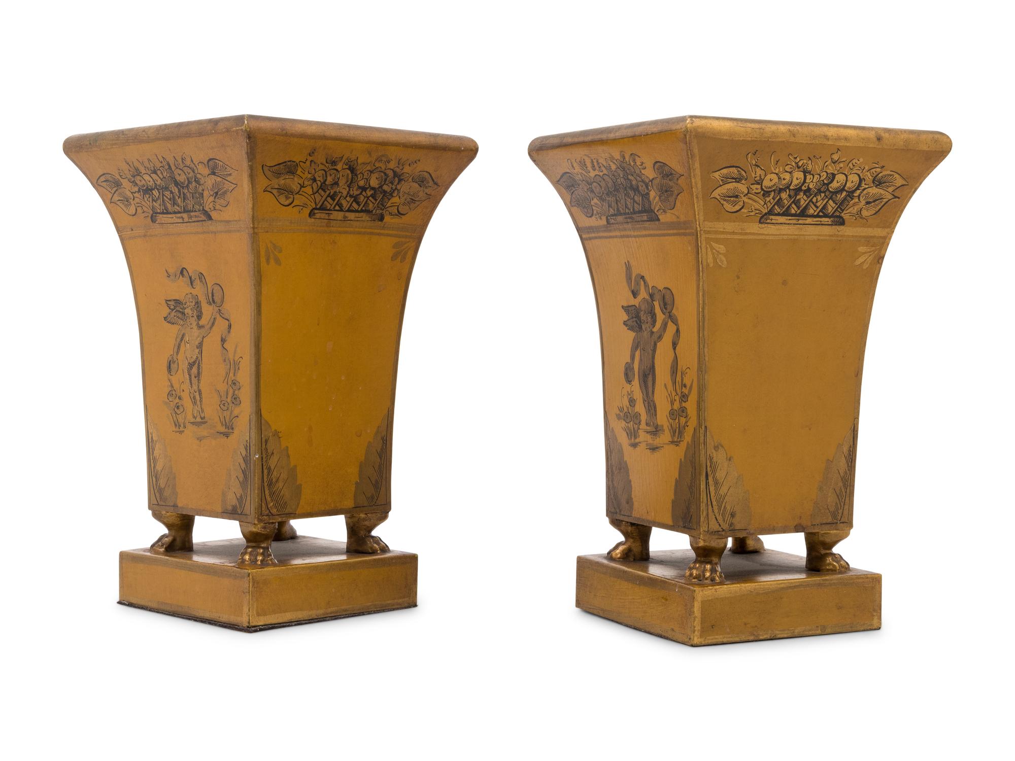 A Pair of Painted Tôle Vases