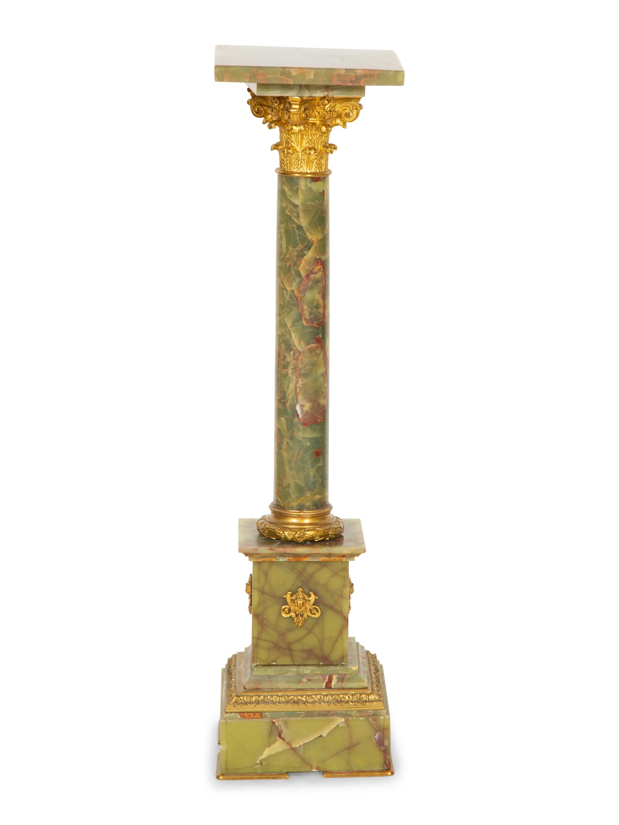An Empire Style Gilt Bronze Mounted Green Onyx Pedestal
