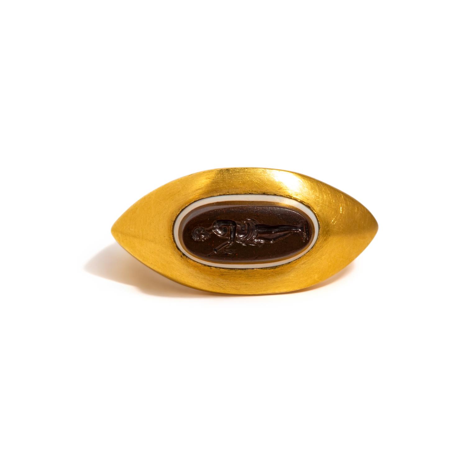 A Roman Banded Agate Intaglio with the Hero Theseus — Set in a gold ring