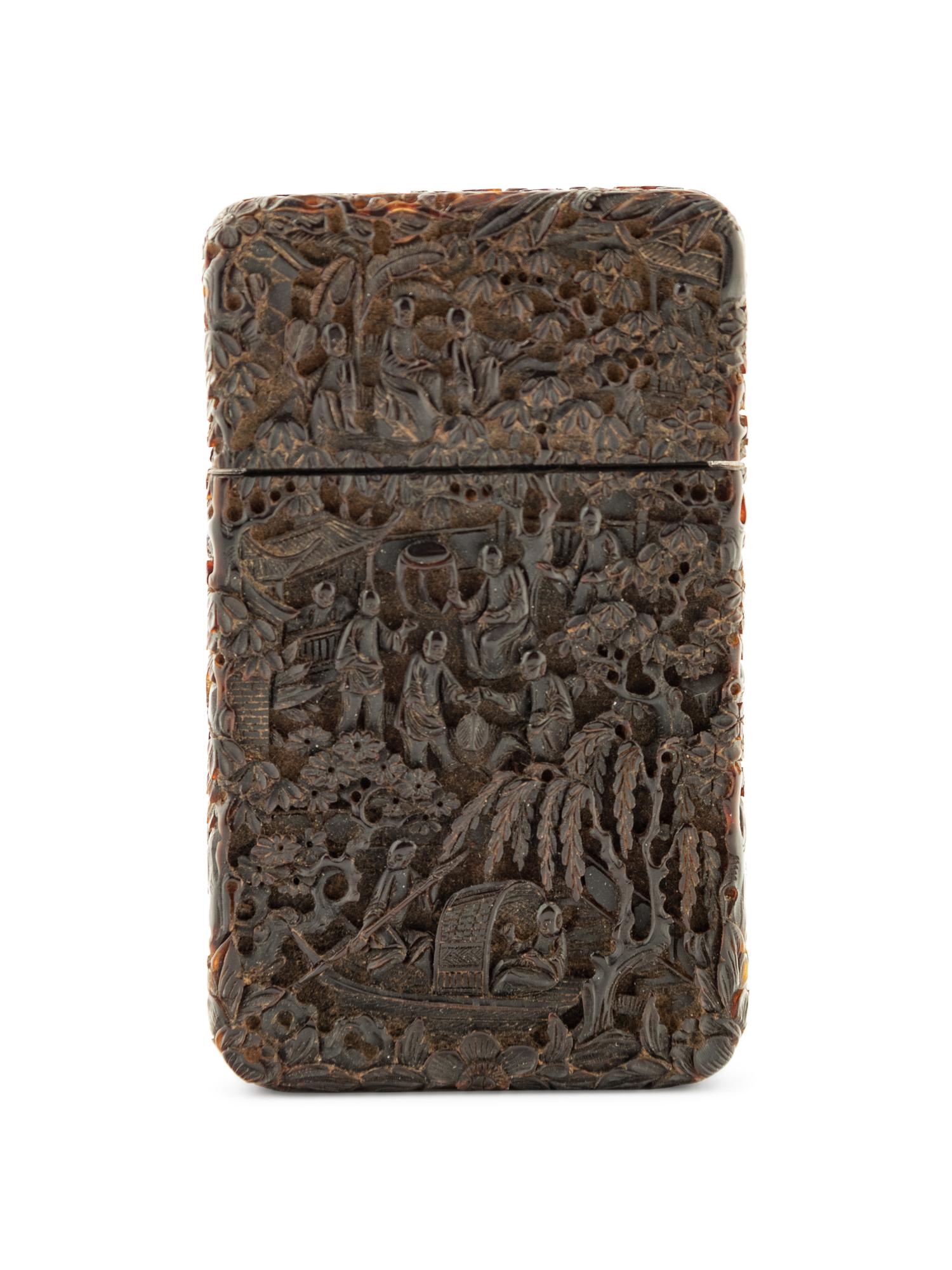 A Chinese Carved Tortoise Shell Card Case