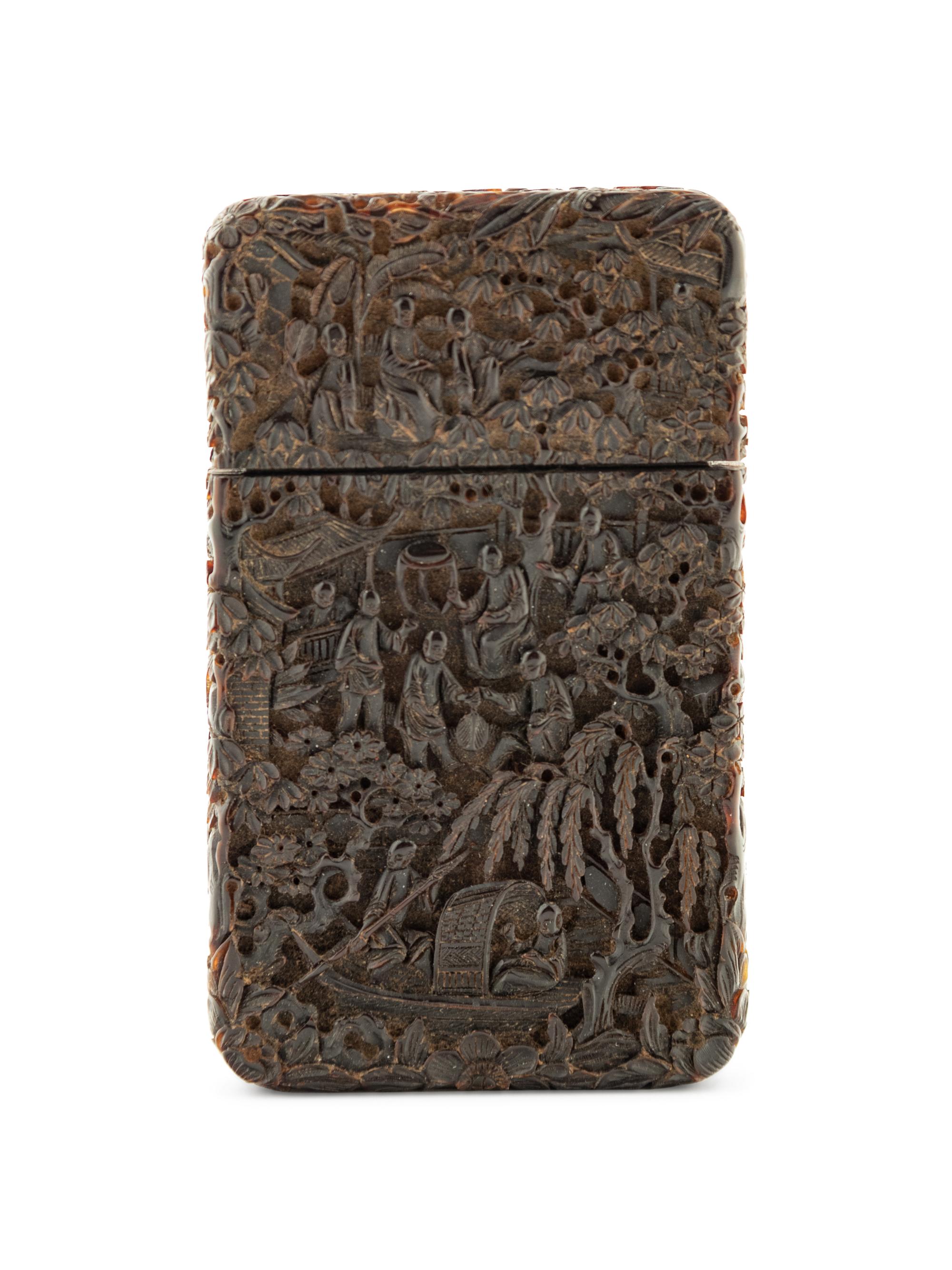 A Chinese Carved Tortoise Shell Card Case