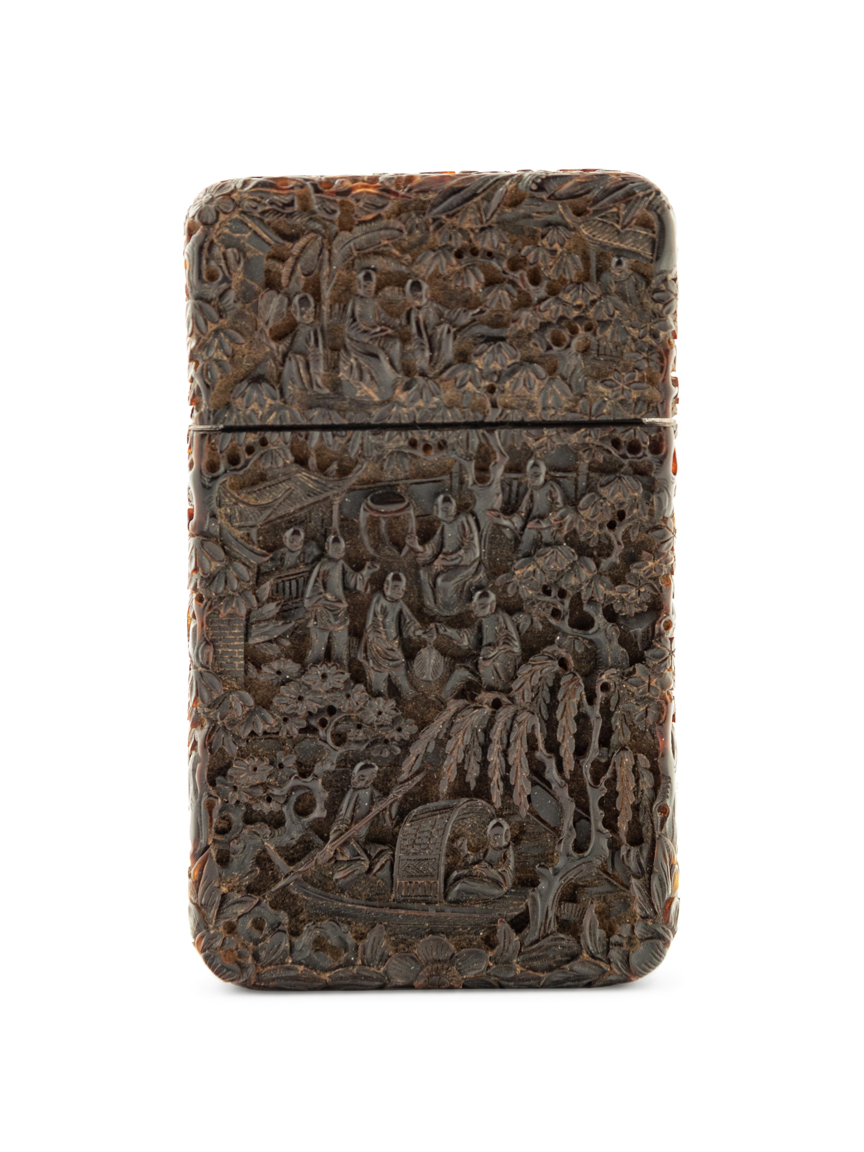 A Chinese Carved Tortoise Shell Card Case