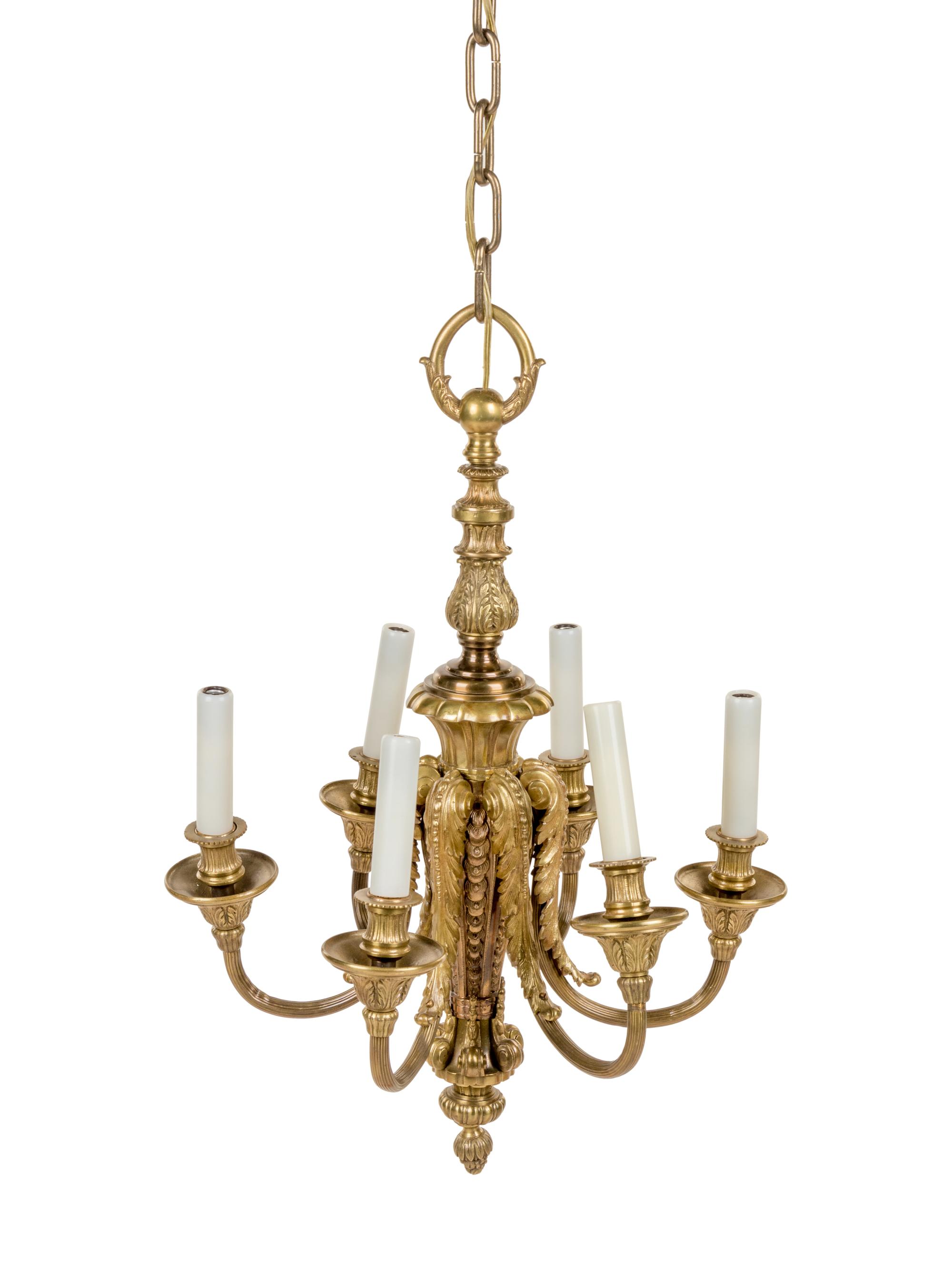 A Continental Brass Six-Light Chandelier