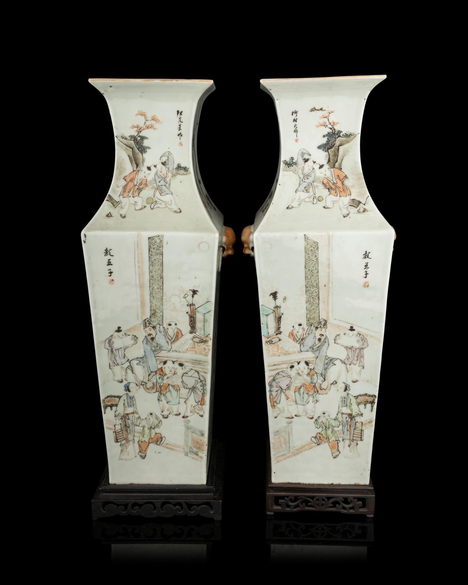 A Fine Pair of Chinese Famille Rose Porcelain 'Immortals' Vases