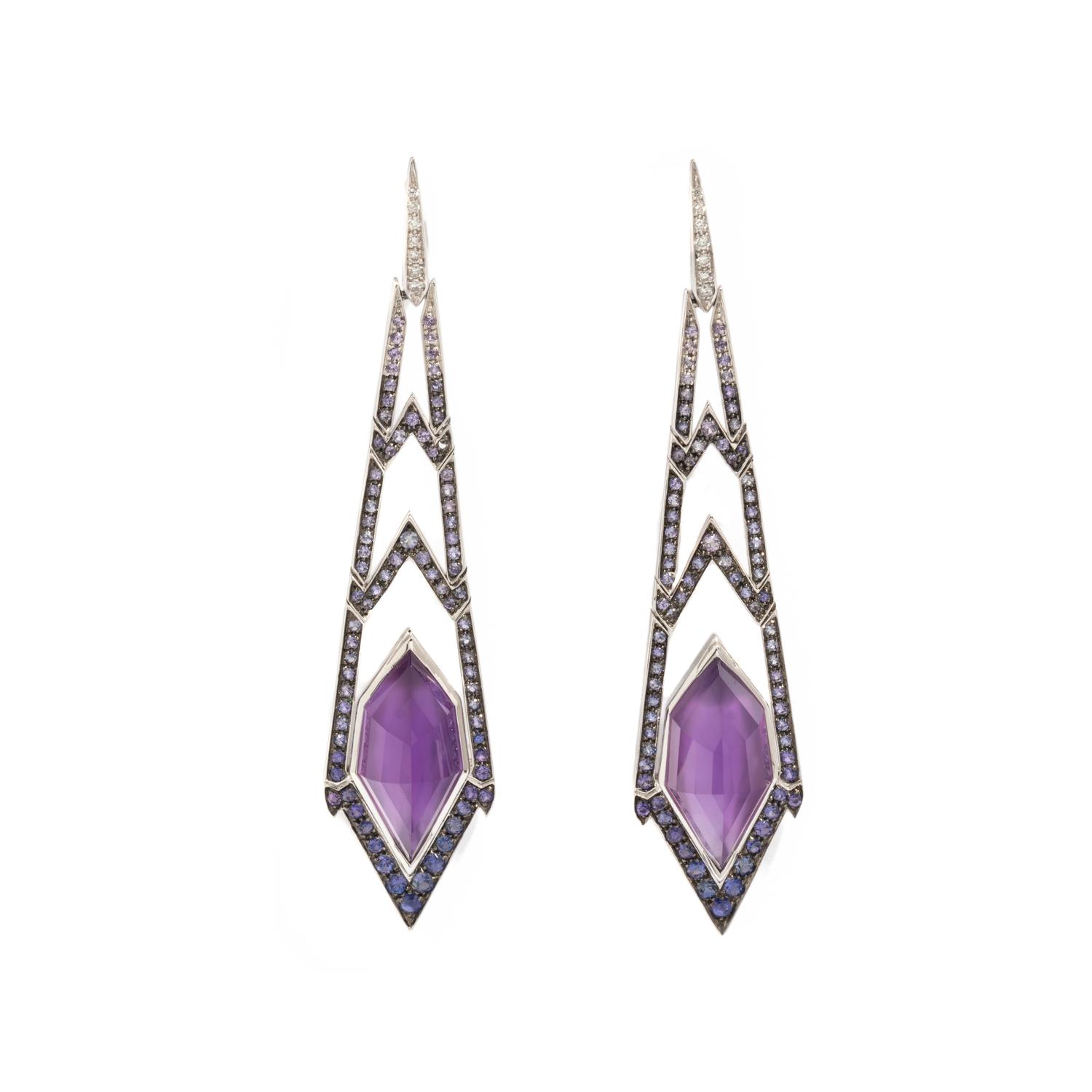 STEPHEN WEBSTER, WHITE GOLD, AMETHYST, AND DIAMOND ‘LADY STARDUST’ EARRINGS