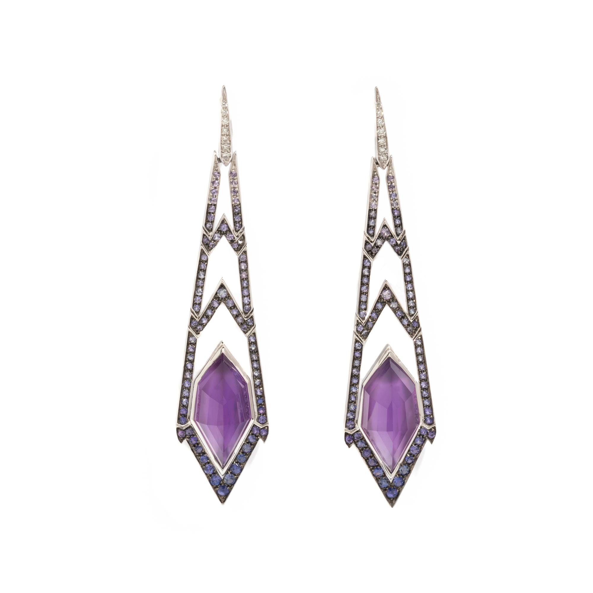 STEPHEN WEBSTER, WHITE GOLD, AMETHYST, AND DIAMOND ‘LADY STARDUST’ EARRINGS