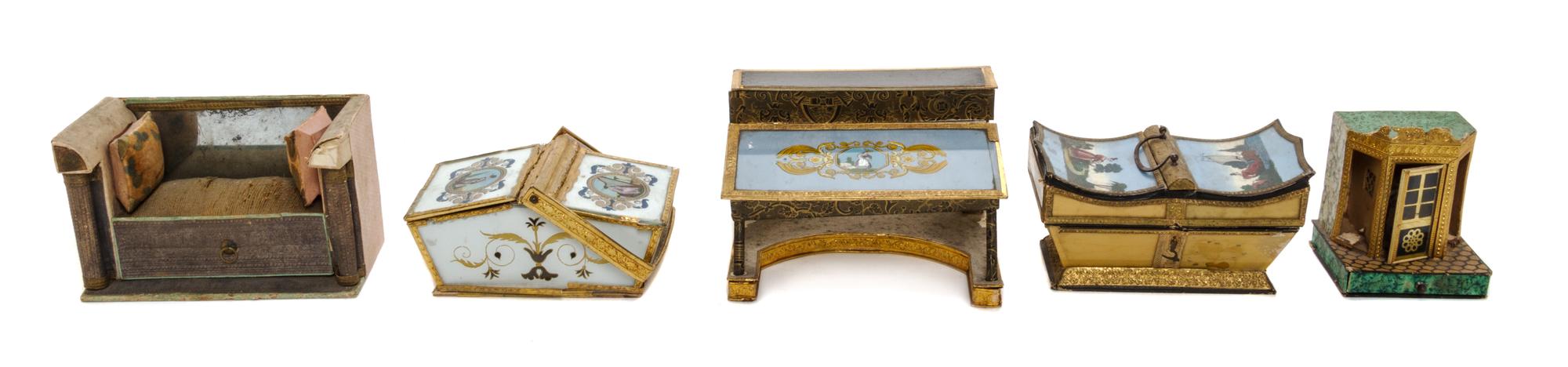 Five French Papier Mache Articles, 19TH CENTURY, Height of first 4 x width 6 5/8 x depth 3 inches. — 19TH CENTURY,