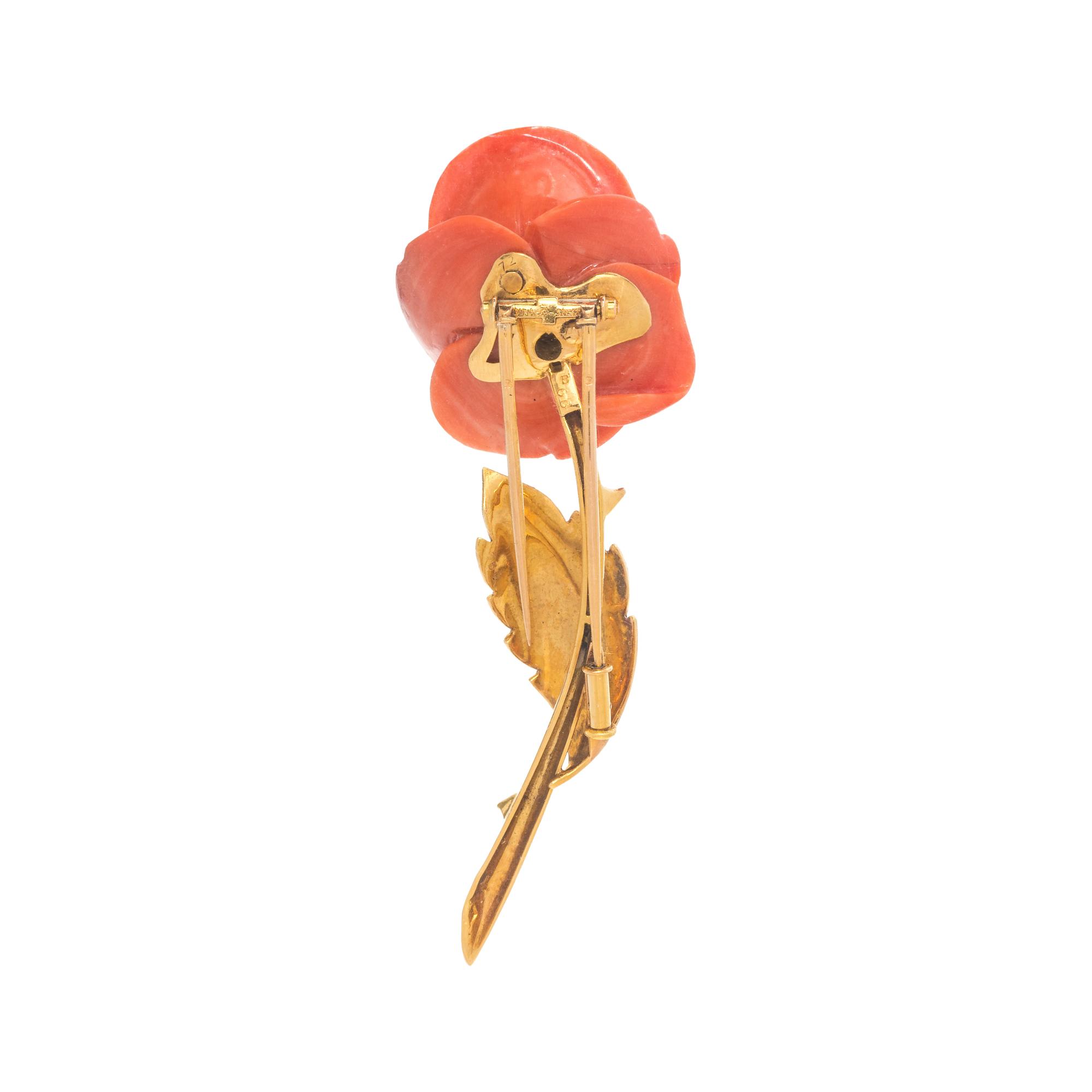VAN CLEEF & ARPELS, CORAL AND DIAMOND ROSE BROOCH