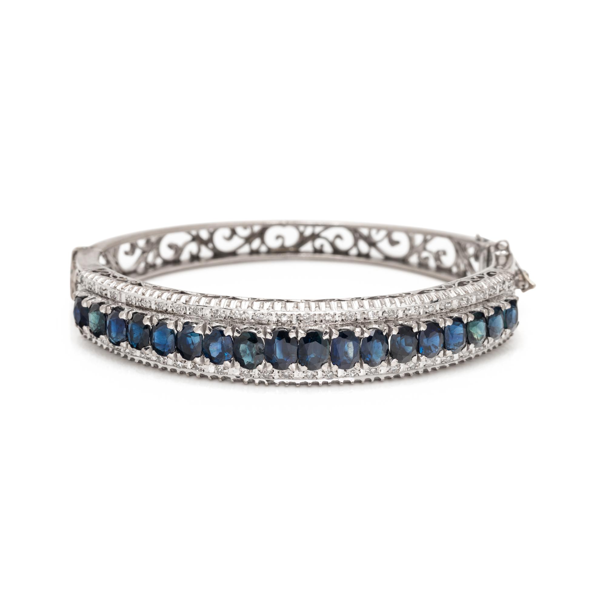 SYNTHETIC SAPPHIRE AND DIAMOND BANGLE BRACELET