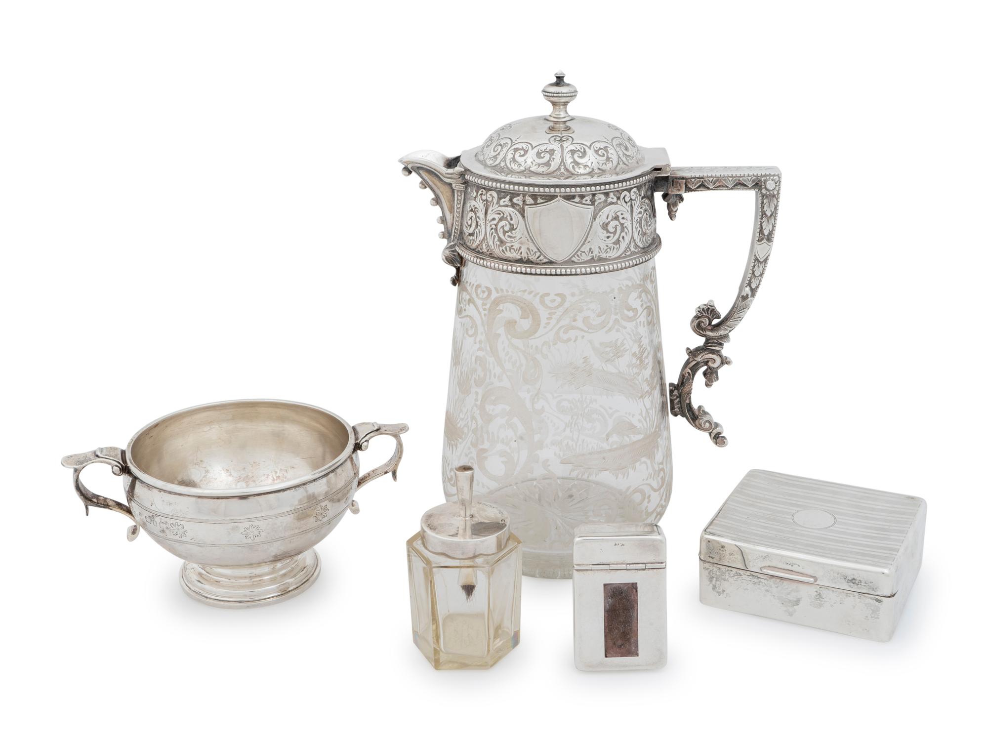 Five English Silver and Silverplate Table Articles — 19th/20th Century