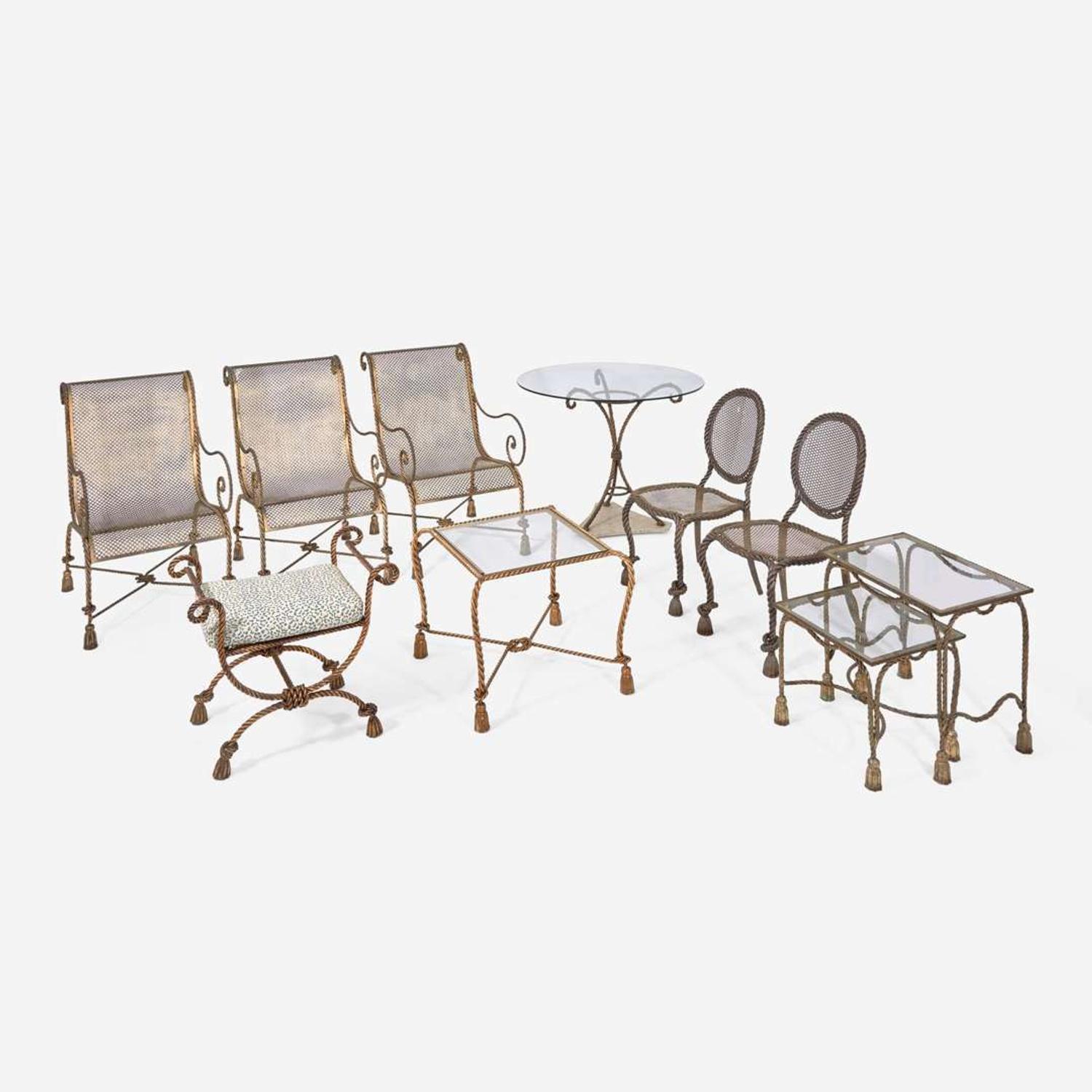 Decorator Assembled "Twisted-Rope" Gilt-Iron Patio Suite, Italy, second half 20th century