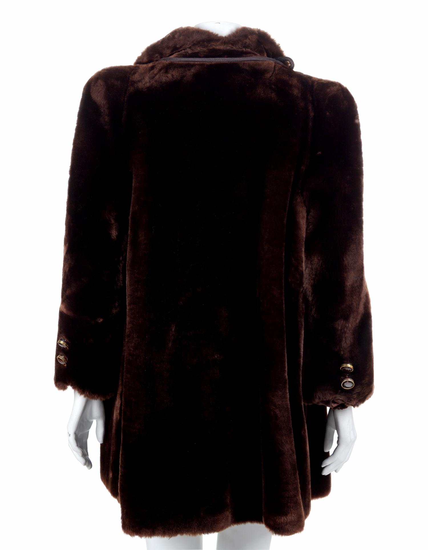 Dupler's Fine Furs Short Brown Fur Coat with Pompom Tie, 1970's