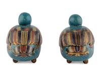 A Pair of Chinese Cloisonné Bird Form Covered Boxes