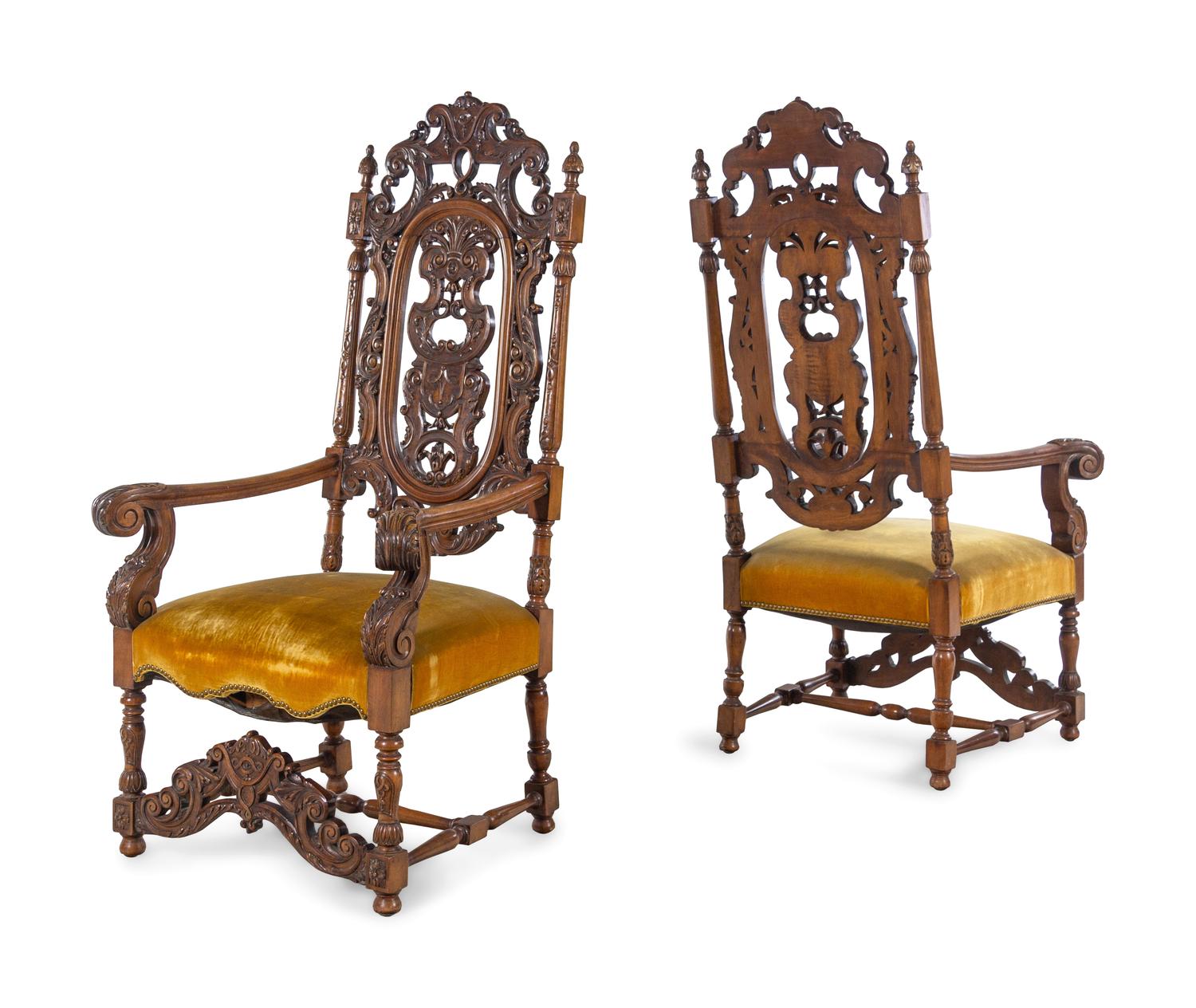 A Pair of Charles II Style Carved Armchairs