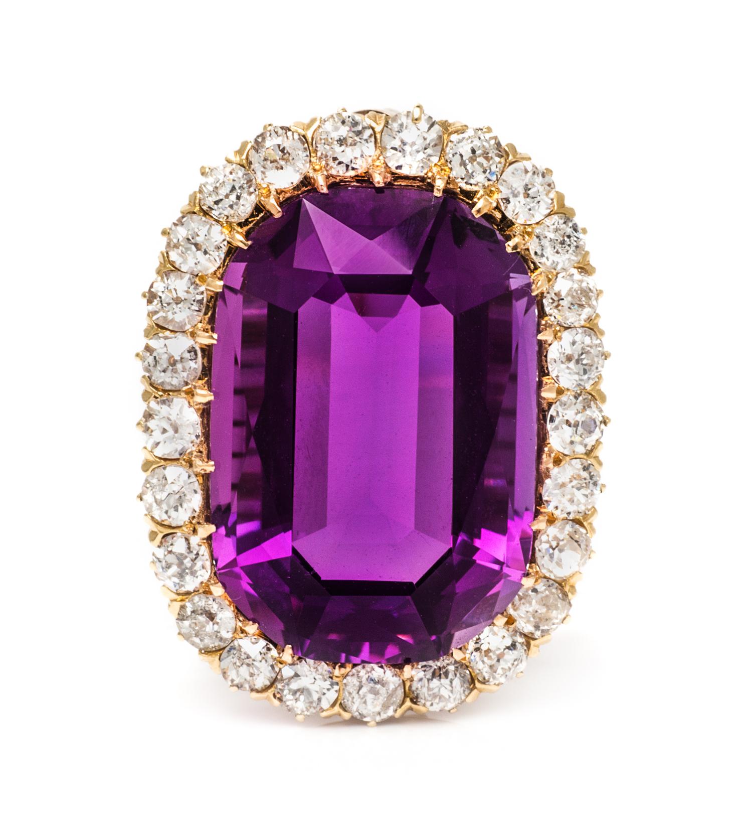 An Edwardian Yellow Gold, Amethyst and Diamond Brooch, 5.70 dwts.