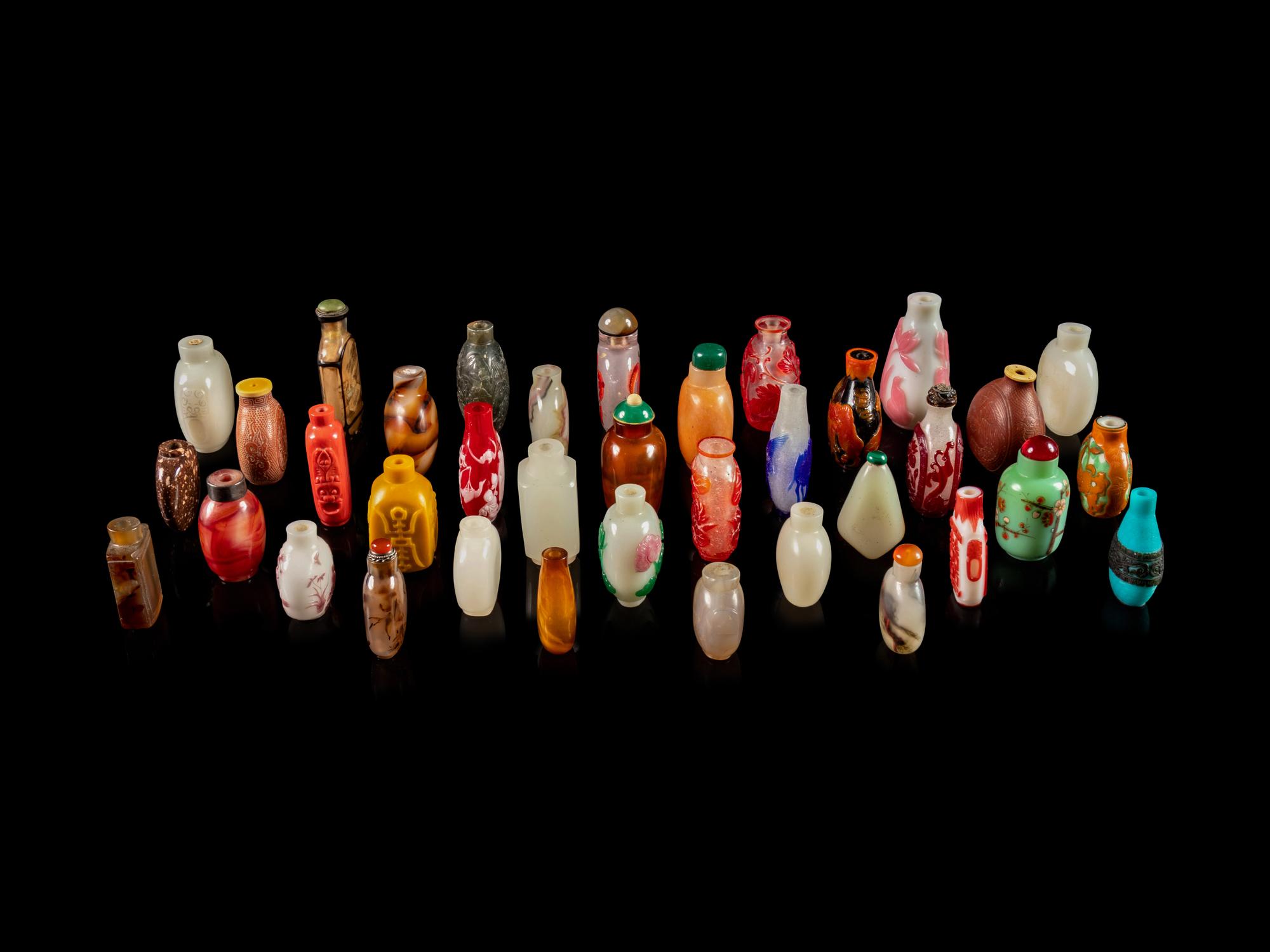 Thirty-Eight Chinese Glass and Hardstone Snuff Bottles