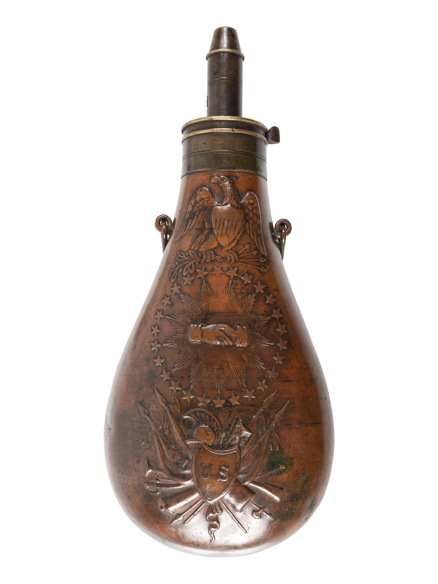 [CIVIL WAR]. Peace flask manufactured by N.P. Ames, Springfield, MA. 1837.