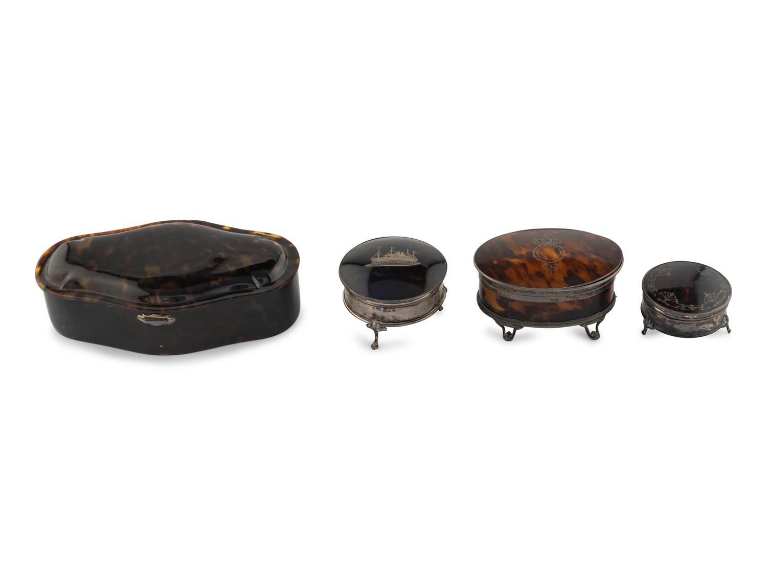 A Group of Three English Silver-Mounted Tortoiseshell Snuff Boxes