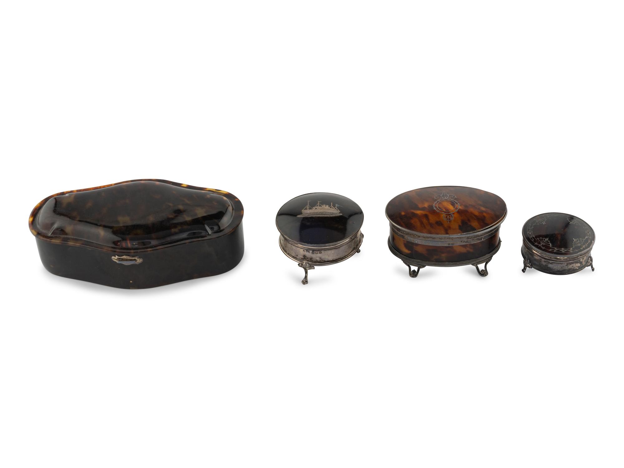 A Group of Three English Silver-Mounted Tortoiseshell Snuff Boxes
