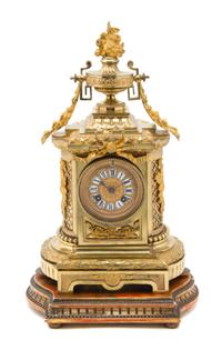 A French Gilt Bronze Mantel Clock Height 18 x width 11 x depth 7 1/2 inches. — 19TH CENTURY