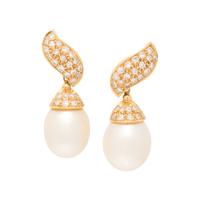 CULTURED PEARL AND DIAMOND EARRINGS