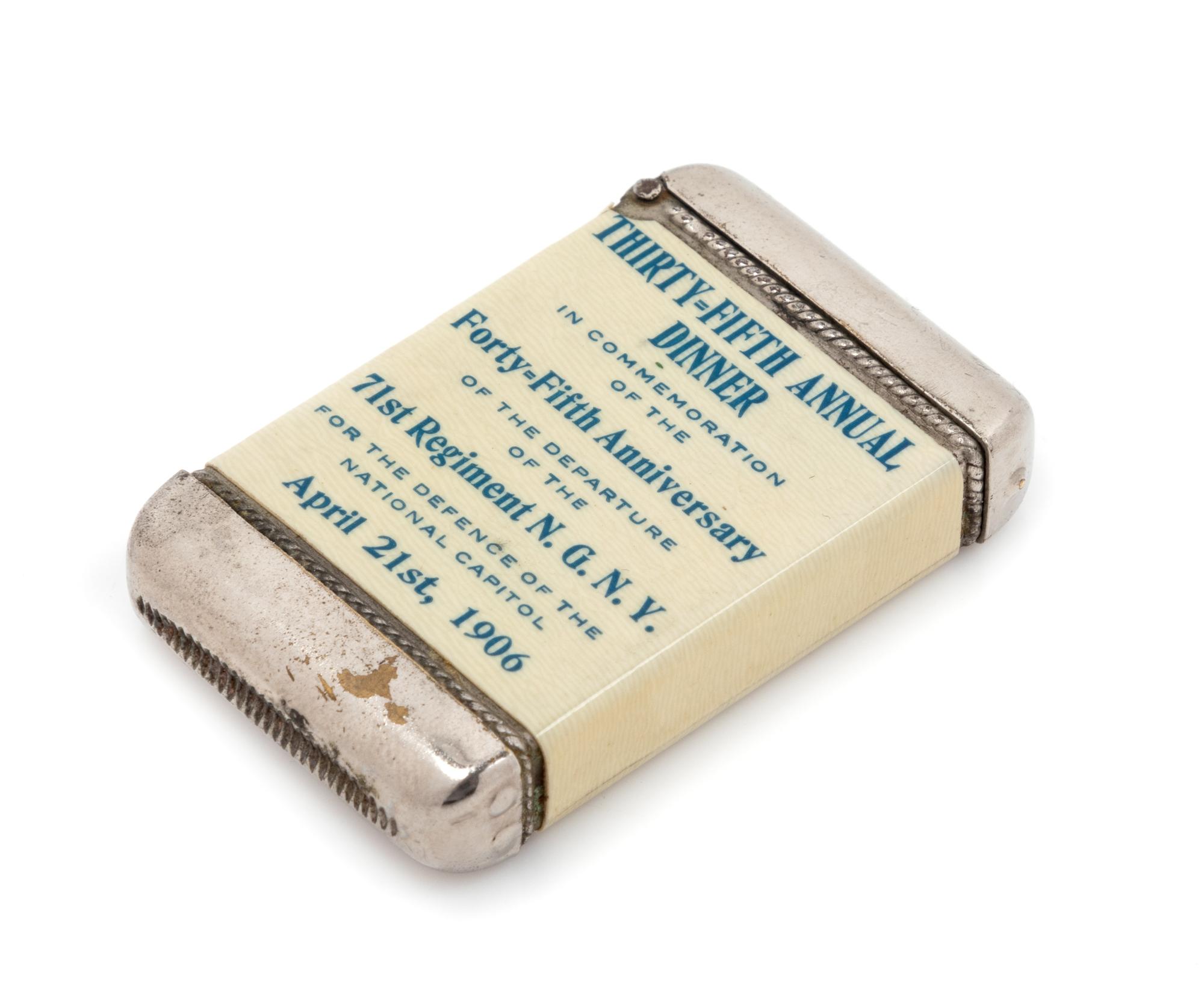 An American Celluloid and Mixed Metal Commemorative Match Safe Height 2 1/4 inches. — CIRCA 1906