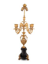 A French Gilt Bronze and Marble Five-Light Candelabrum Mounted as a Lamp