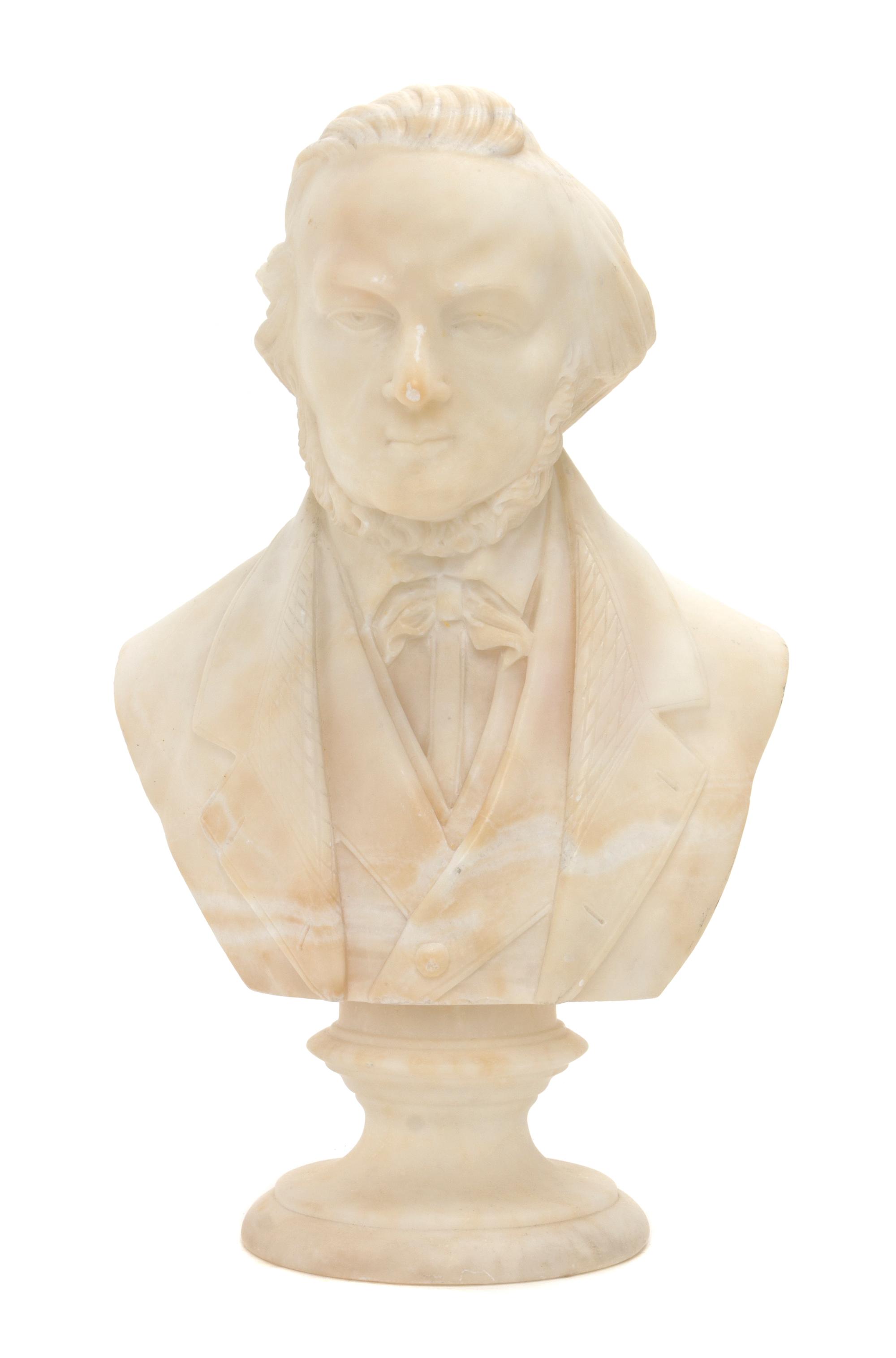 An Italian Carved Marble Bust, Height 12 inches.