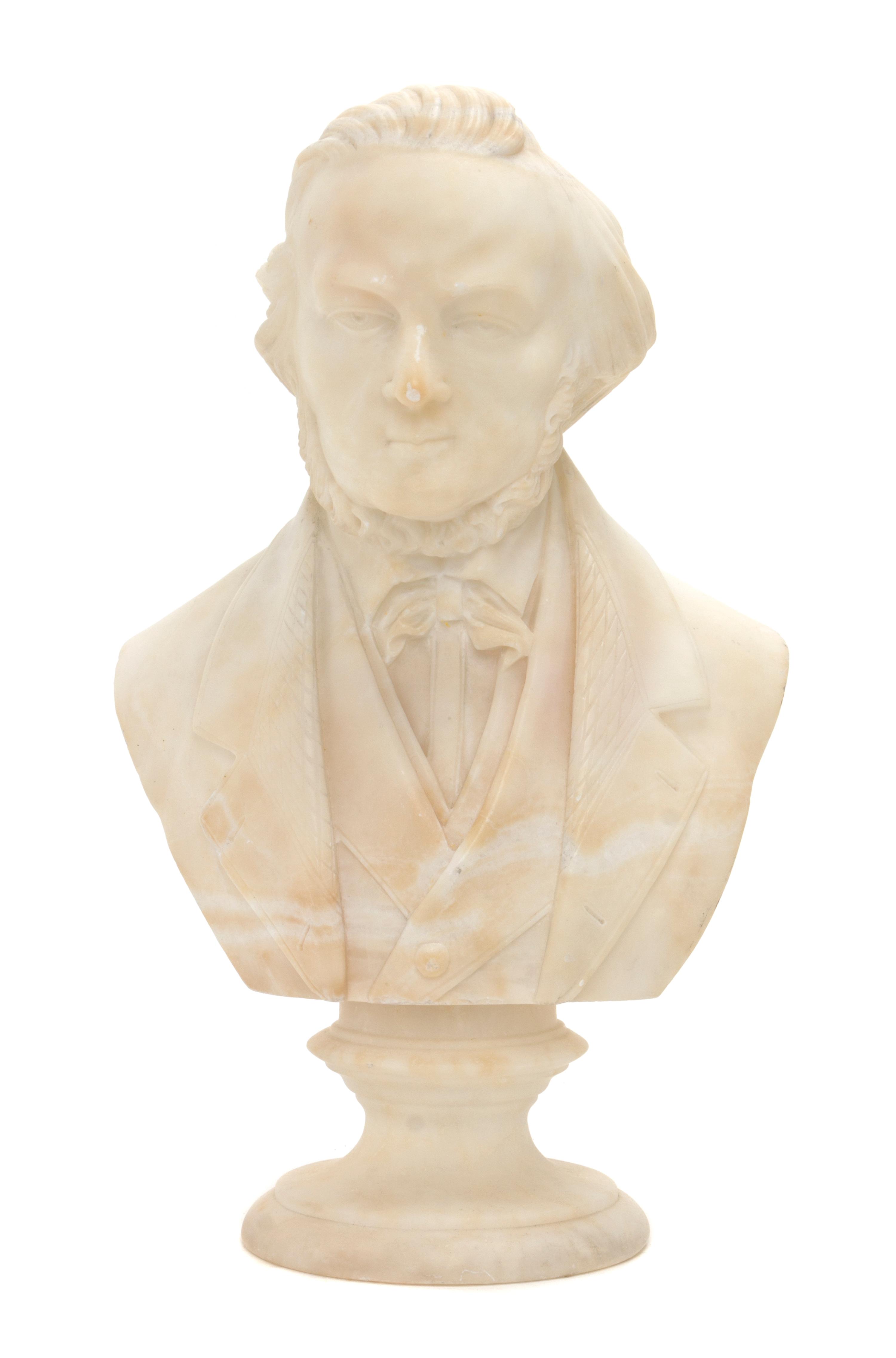An Italian Carved Marble Bust, Height 12 inches.
