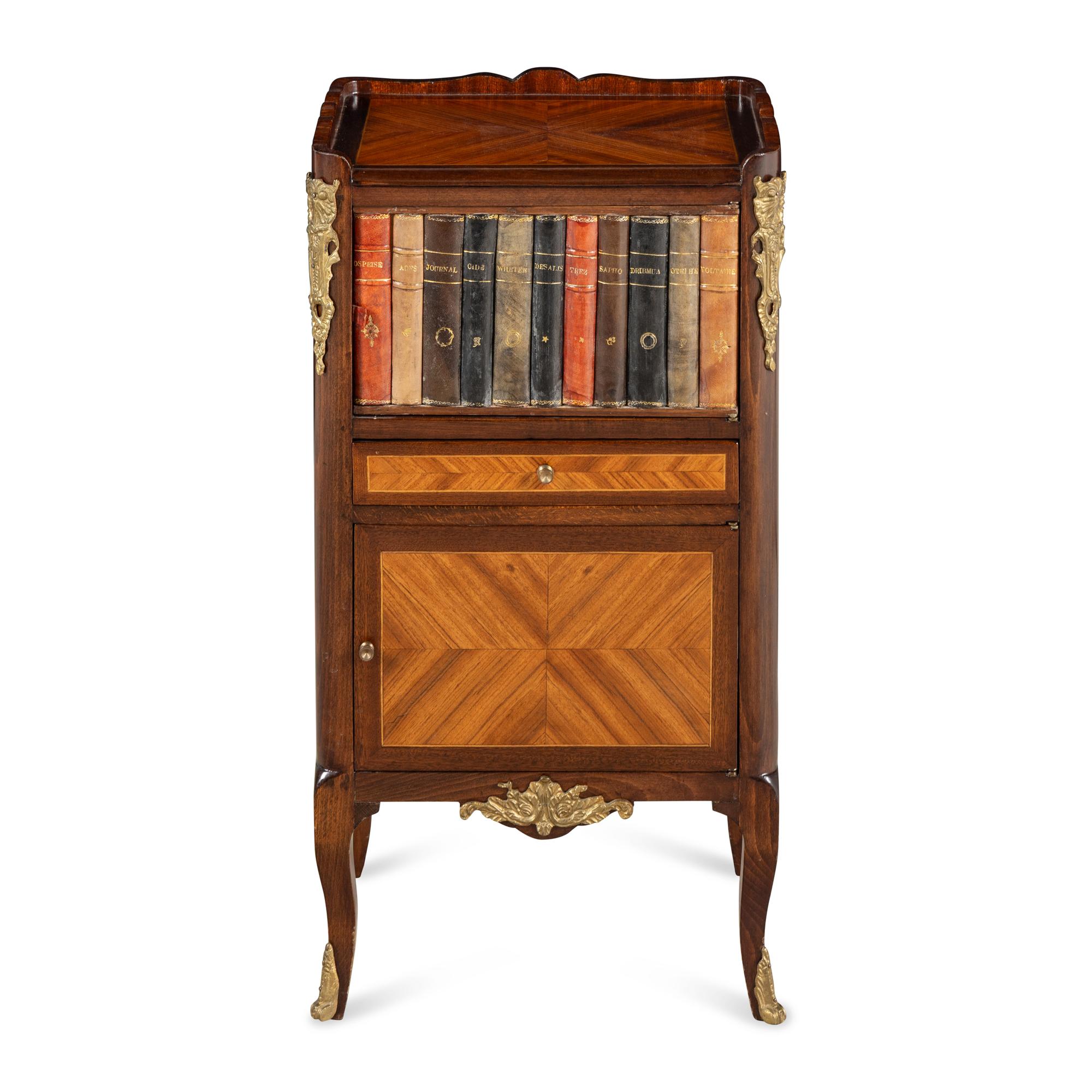 A Louis XV/XVI Transitional Style Faux Book-Front Cabinet