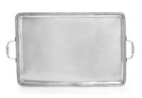 A Mexican Silver Serving Tray, Sanborns, Mexico City, of rectangular form with a reeded border and knopped handles.