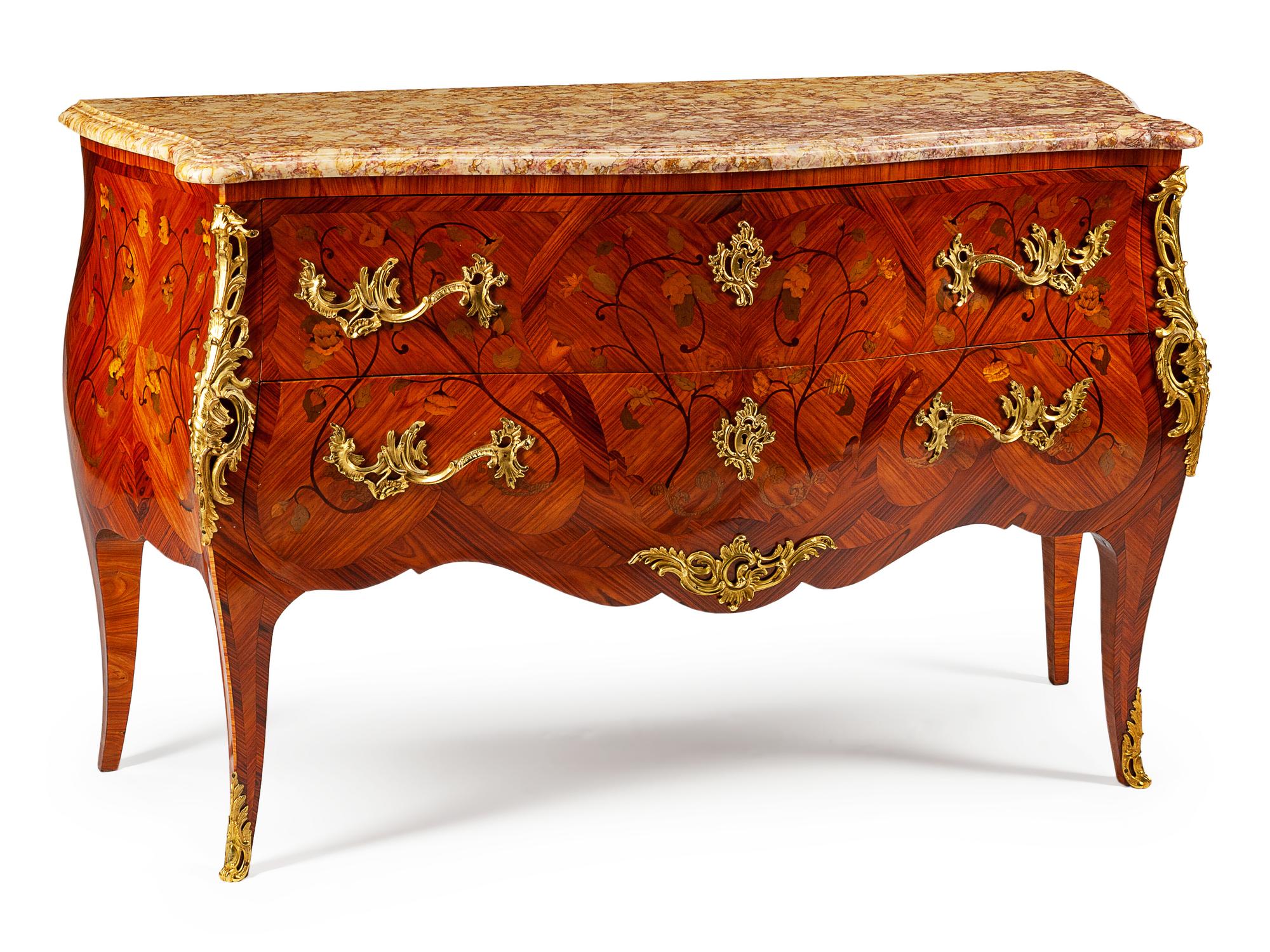 A Louis XV Style Gilt-Bronze-Mounted Marquetry Commode